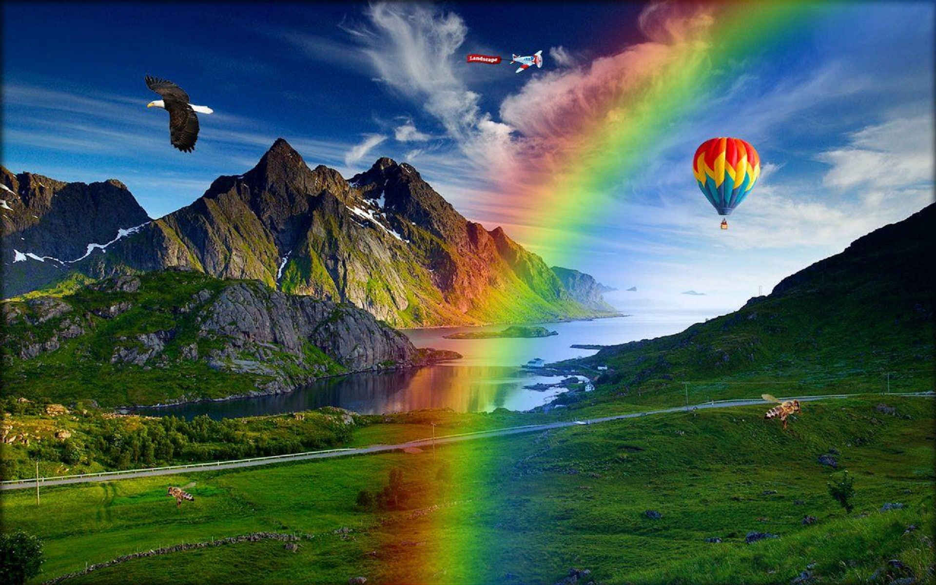 tranquil scene, valle, sky, no people, 1080P, beauty in nature, nature, non-urban scene, cloud - sky, tranquility, land, water, multi colored, globos, HD Wallpaper