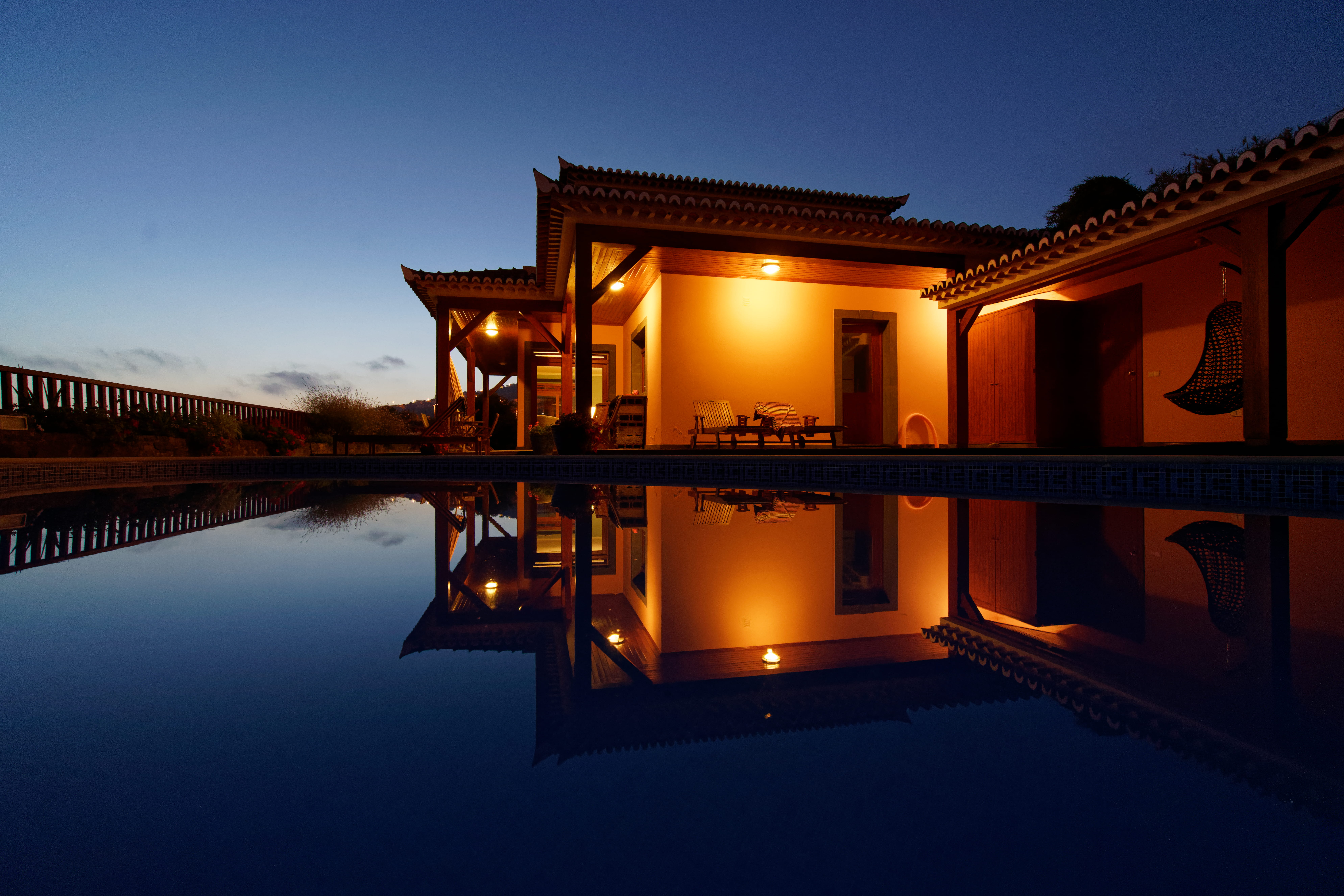 villa, house, portugal, nature, illuminated, architecture, standing water, madeira, symmetry, 8K, sky, religion, pool, reflection, arco da calheta, travel destinations, HD Wallpaper