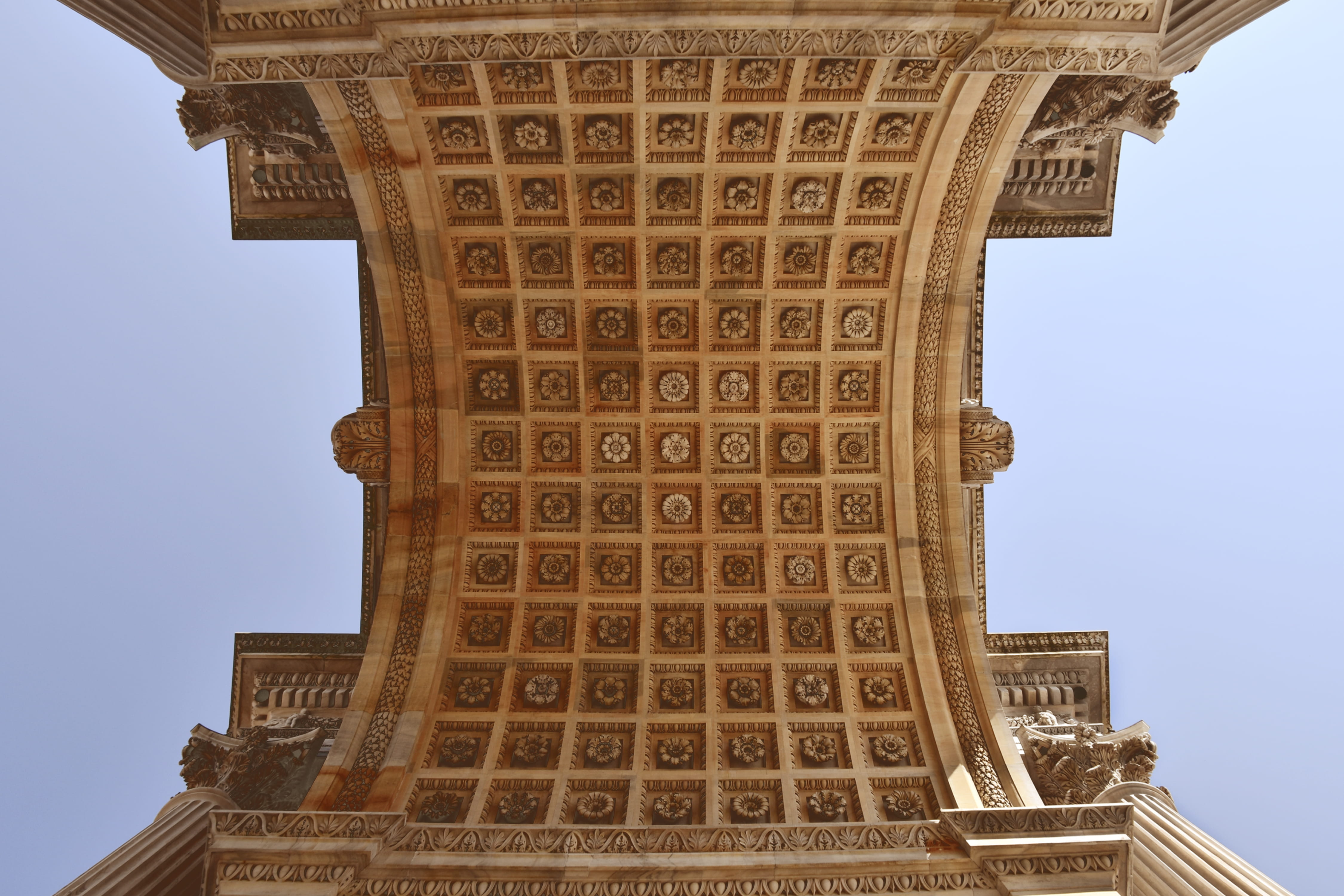 sky, flowers, day, craft, no people, building, low angle view, directly below, ornate, statues, indoors, history, place of worship, milano, symmetrical, HD Wallpaper