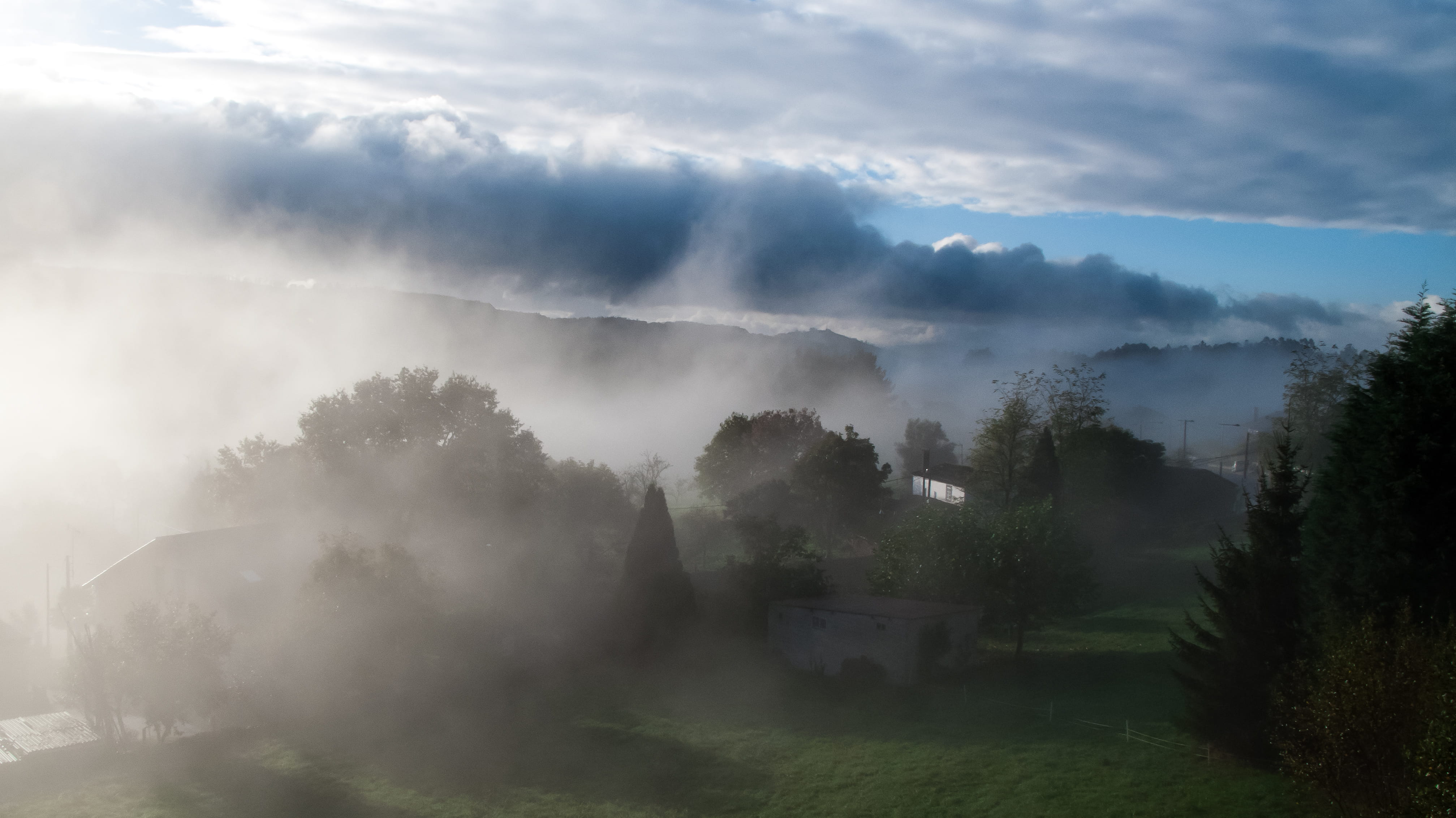 non-urban scene, landscape, day, galicia, cloudscape, tree, tranquil scene, tranquility, growth, forest, scenics - nature, environment, plant, hazy, fog, HD Wallpaper