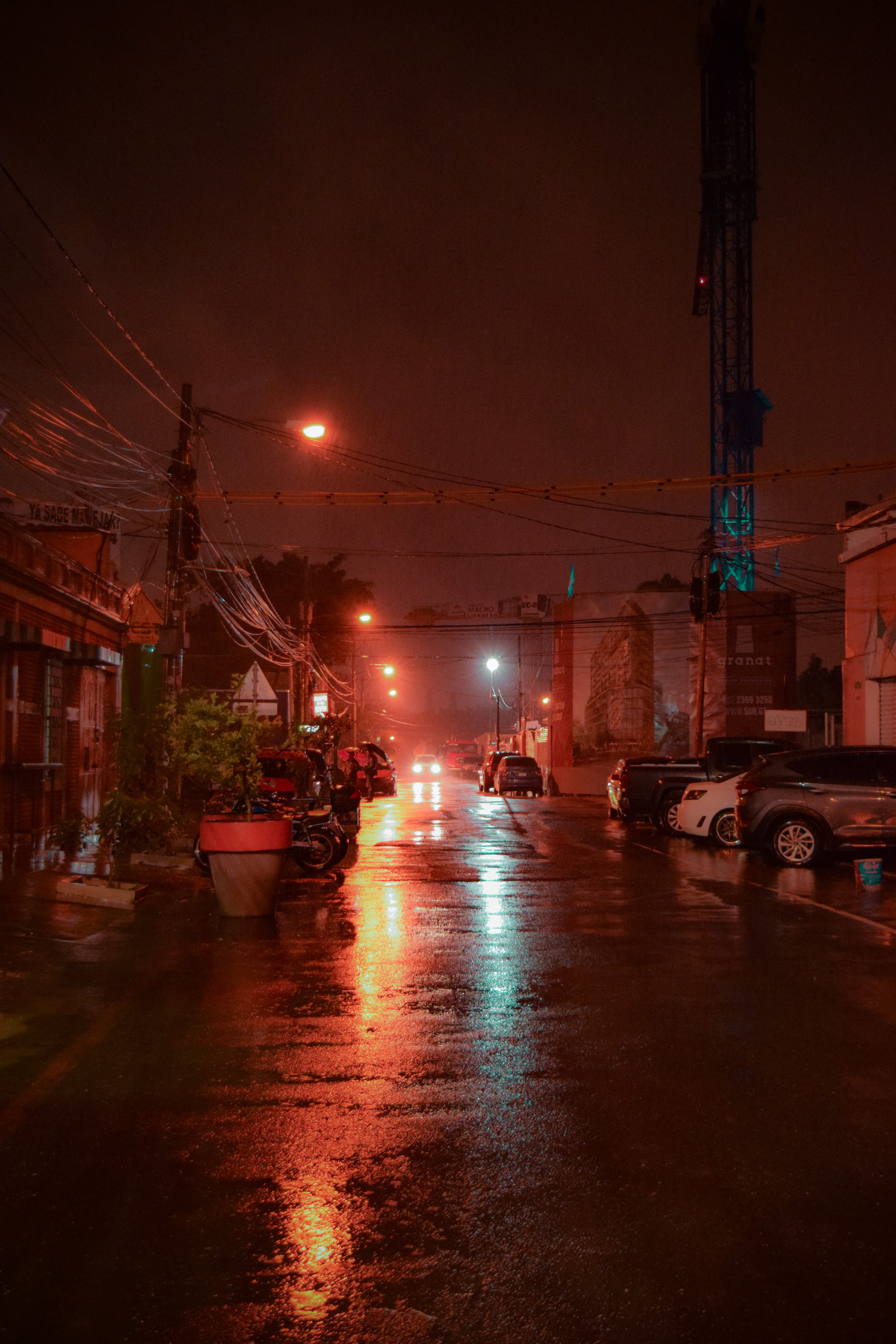 car, wet, street, night, mode of transportation, sky, nature, building exterior, built structure, architecture, transportation, land vehicle, road, city street, Phone HD Wallpaper