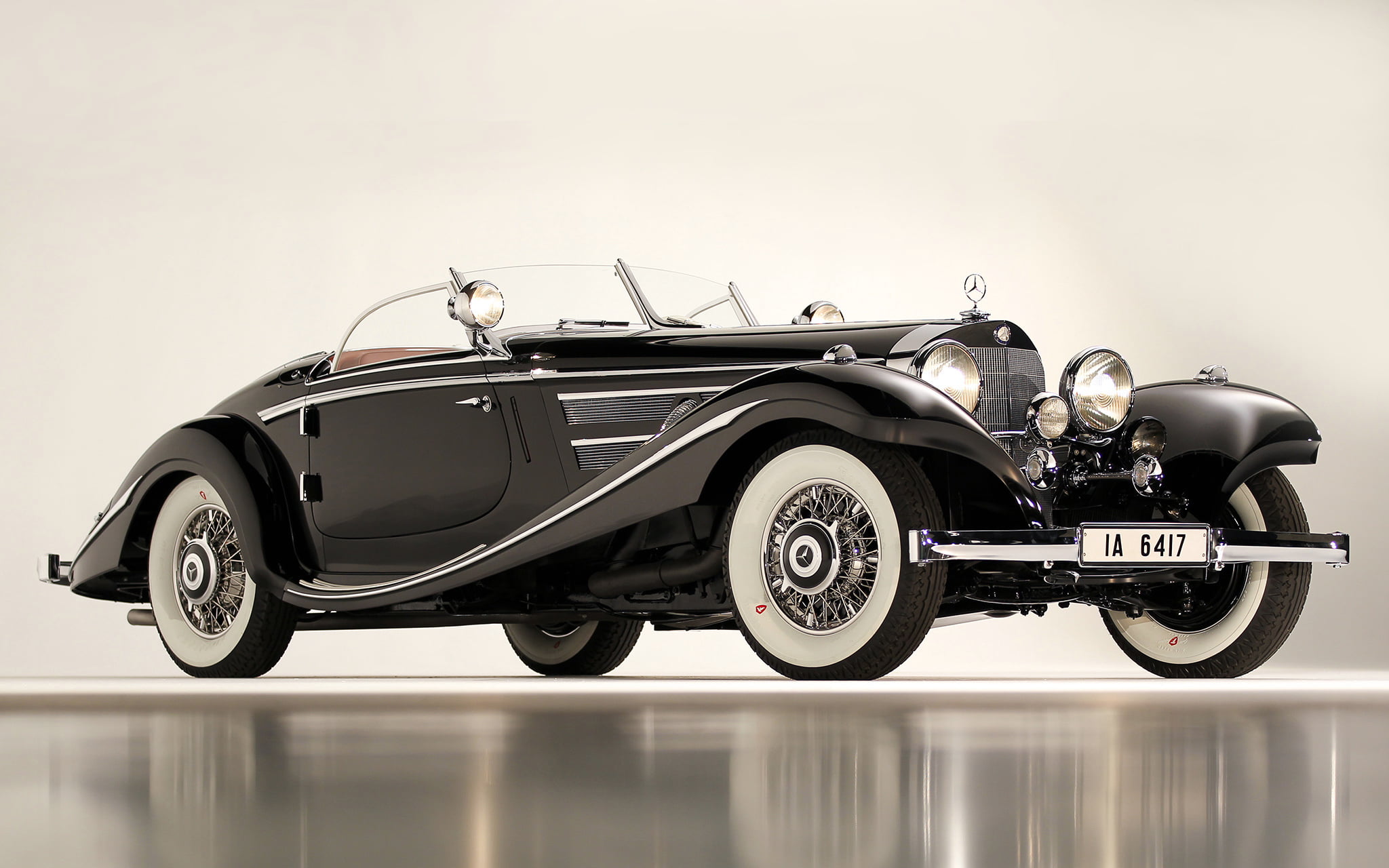wheel, mode of Transport, obsolete, exhibition, car, side view, restoring, convertible, wealth, vintage, black, antique, collectors car, front View, design, HD Wallpaper