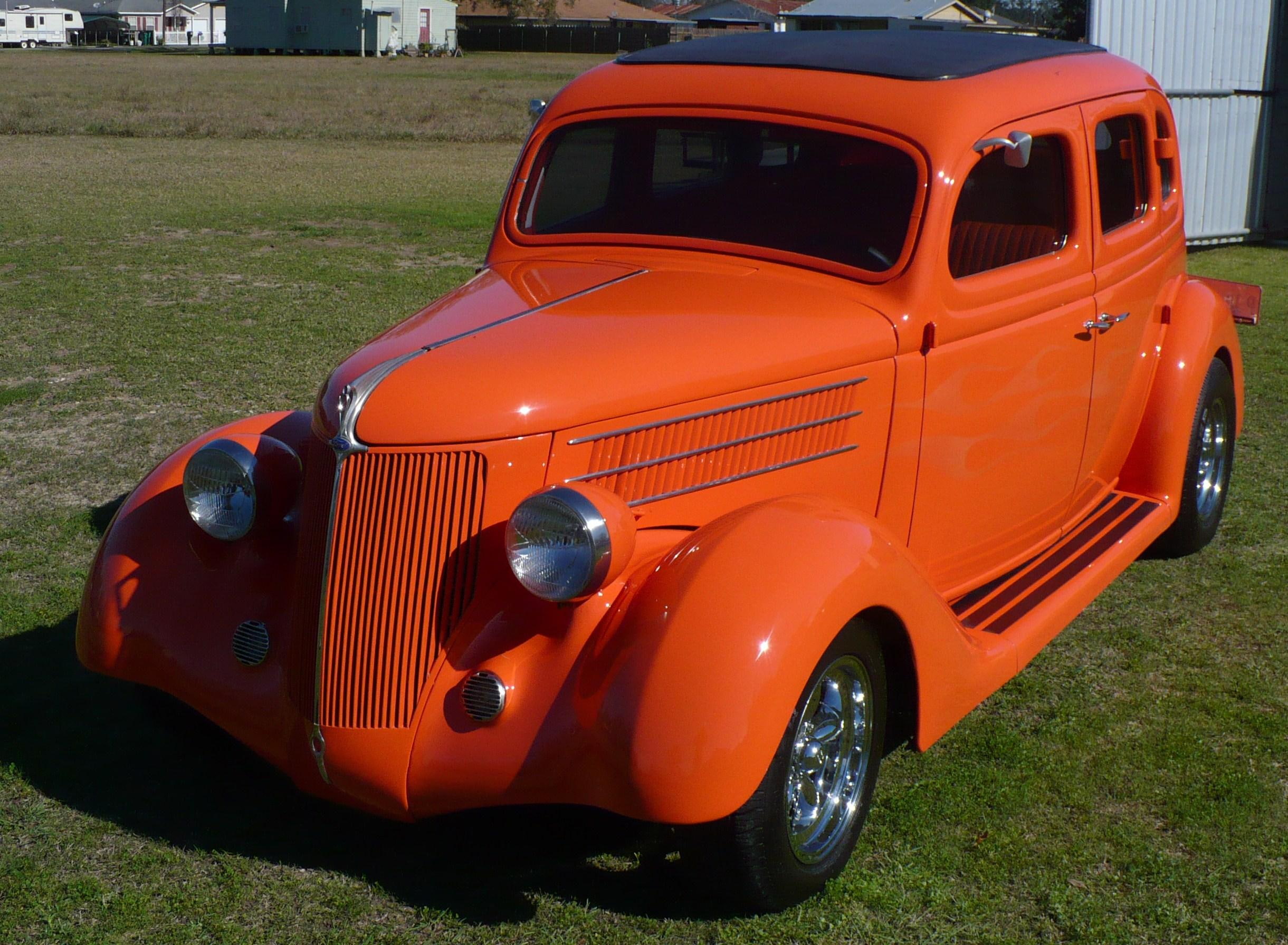 cars, 1080P, hotrod, vintage, orange, ford, custome, classic, 1936, antique, HD Wallpaper