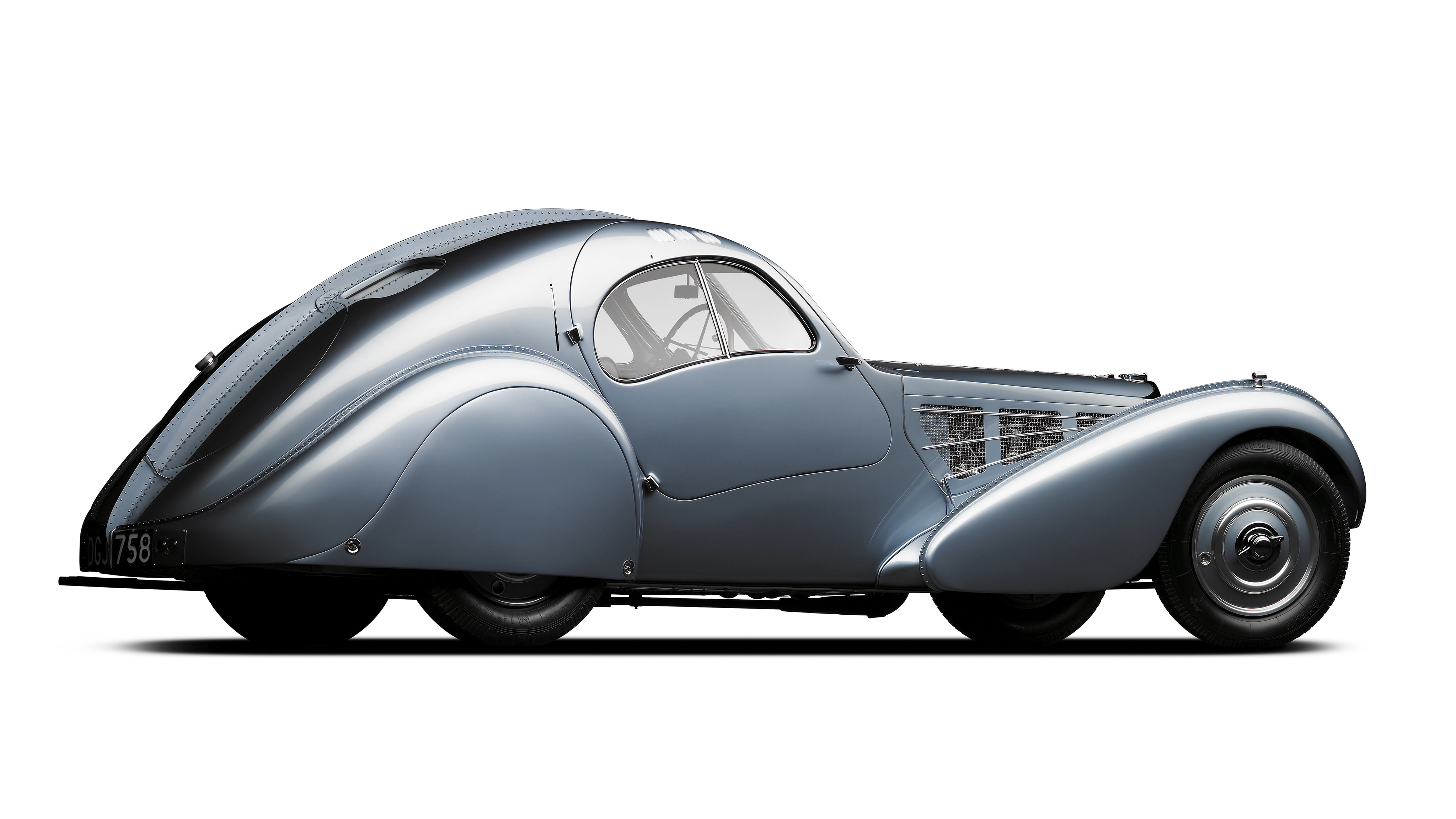 atlantic, silver colored, car, cut out, technology, vintage, bugatti, speed, luxury, side view, chrome, motor vehicle, wheel, type, no people, profile view, HD Wallpaper