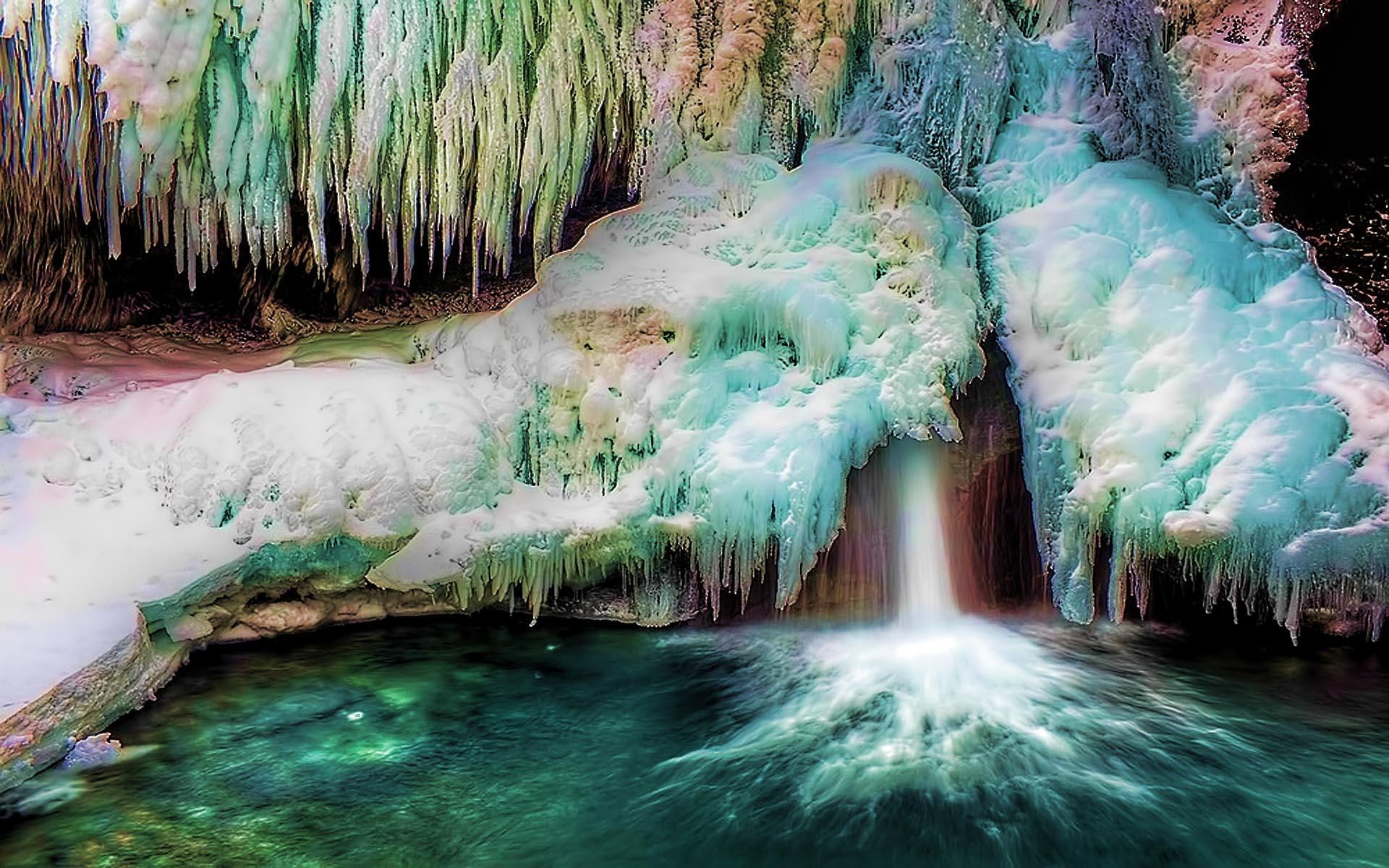 waterfall, frozen, 1080P, 3d and abstract, winter, lake, mountain, beauty, cold, HD Wallpaper