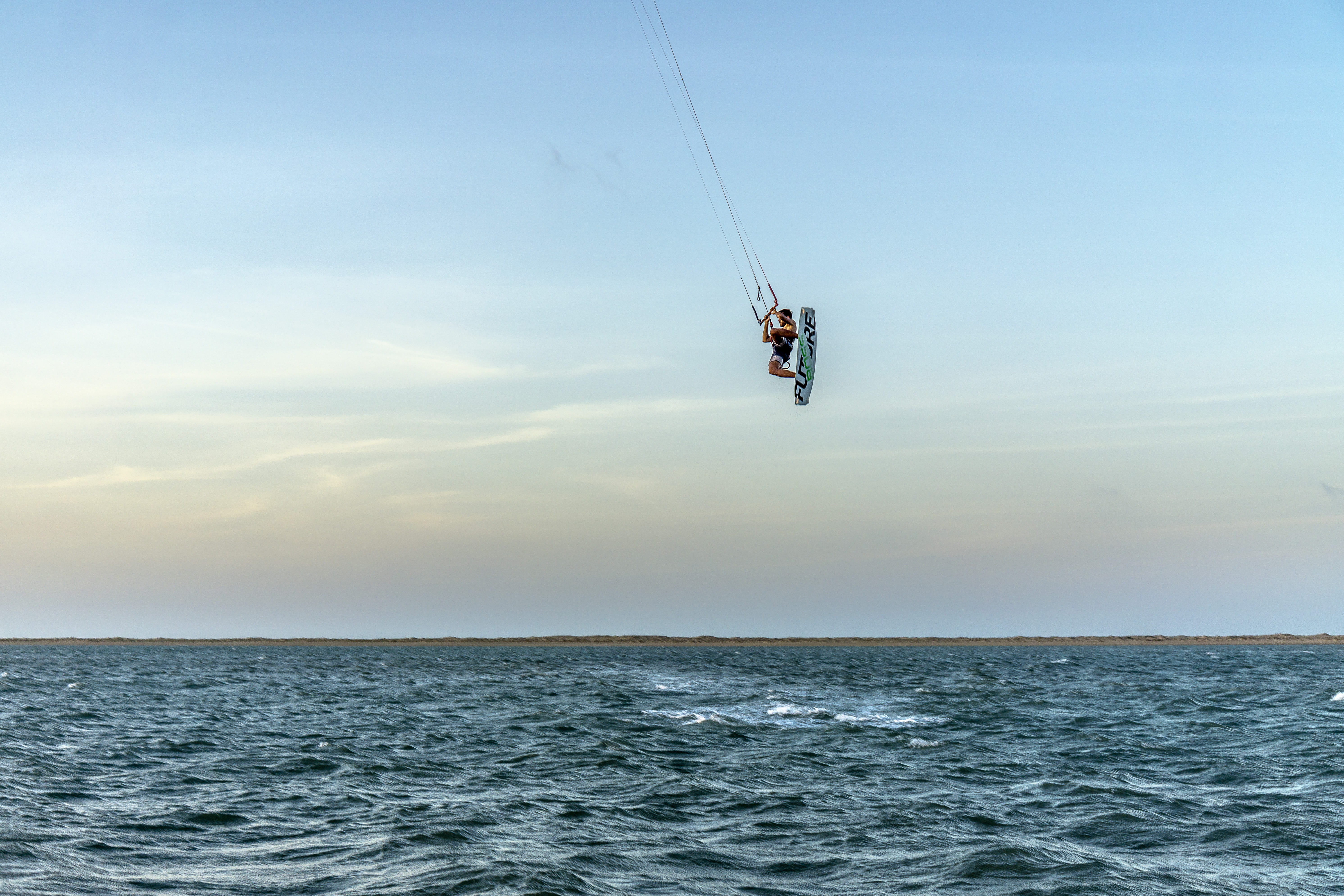 waterfront, day, lifestyles, water, nature, adventure, ocean, horizon, kitesurfing, sea, outdoors, beauty in nature, mid-air, unrecognizable person, kiteboarding, HD Wallpaper