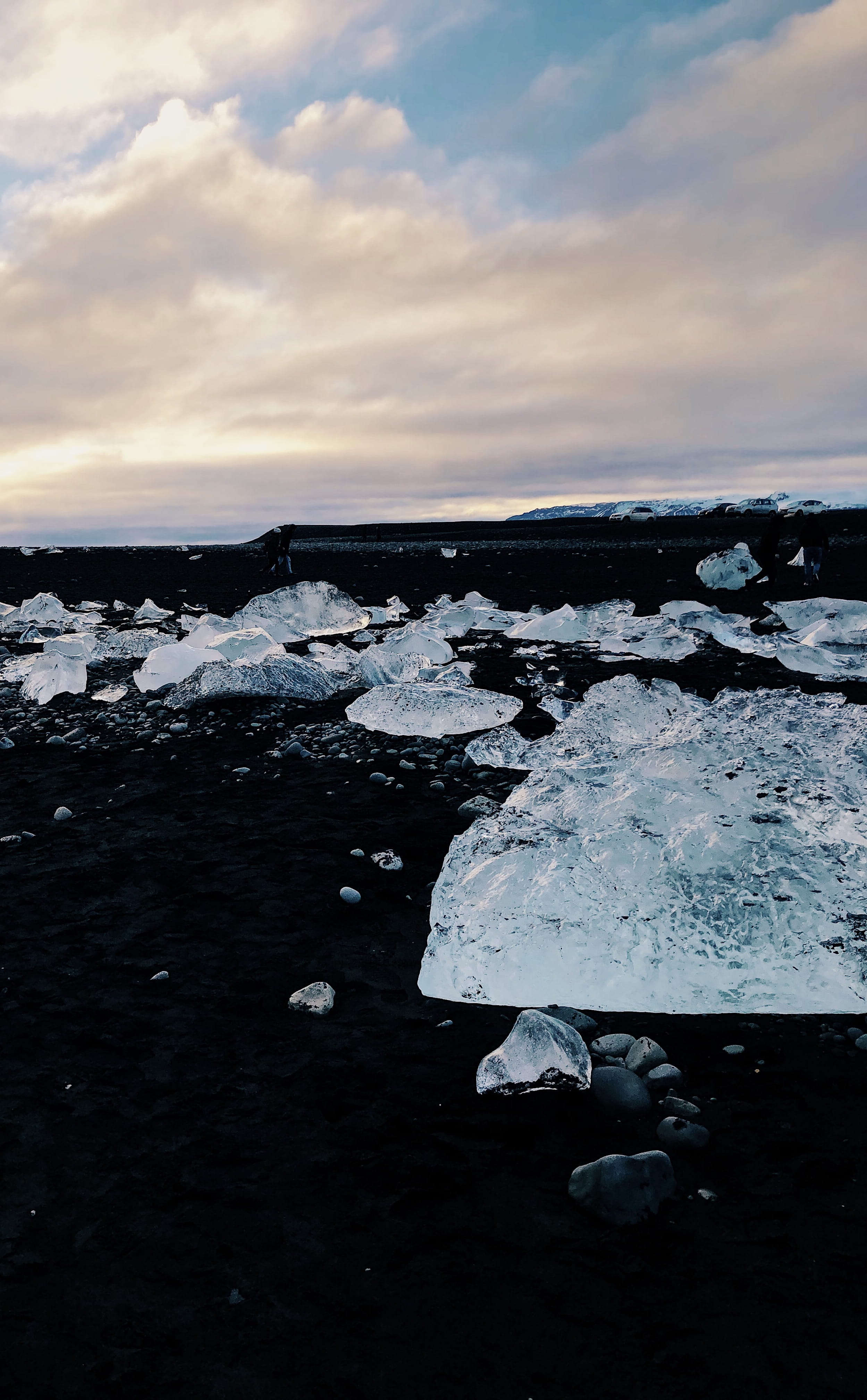 floating on water, ice, sunset, melting, tranquil scene, snow, beauty in nature, iceland, winter, glaciar, scenics - nature, sand, nature, cloud - sky, Phone HD Wallpaper