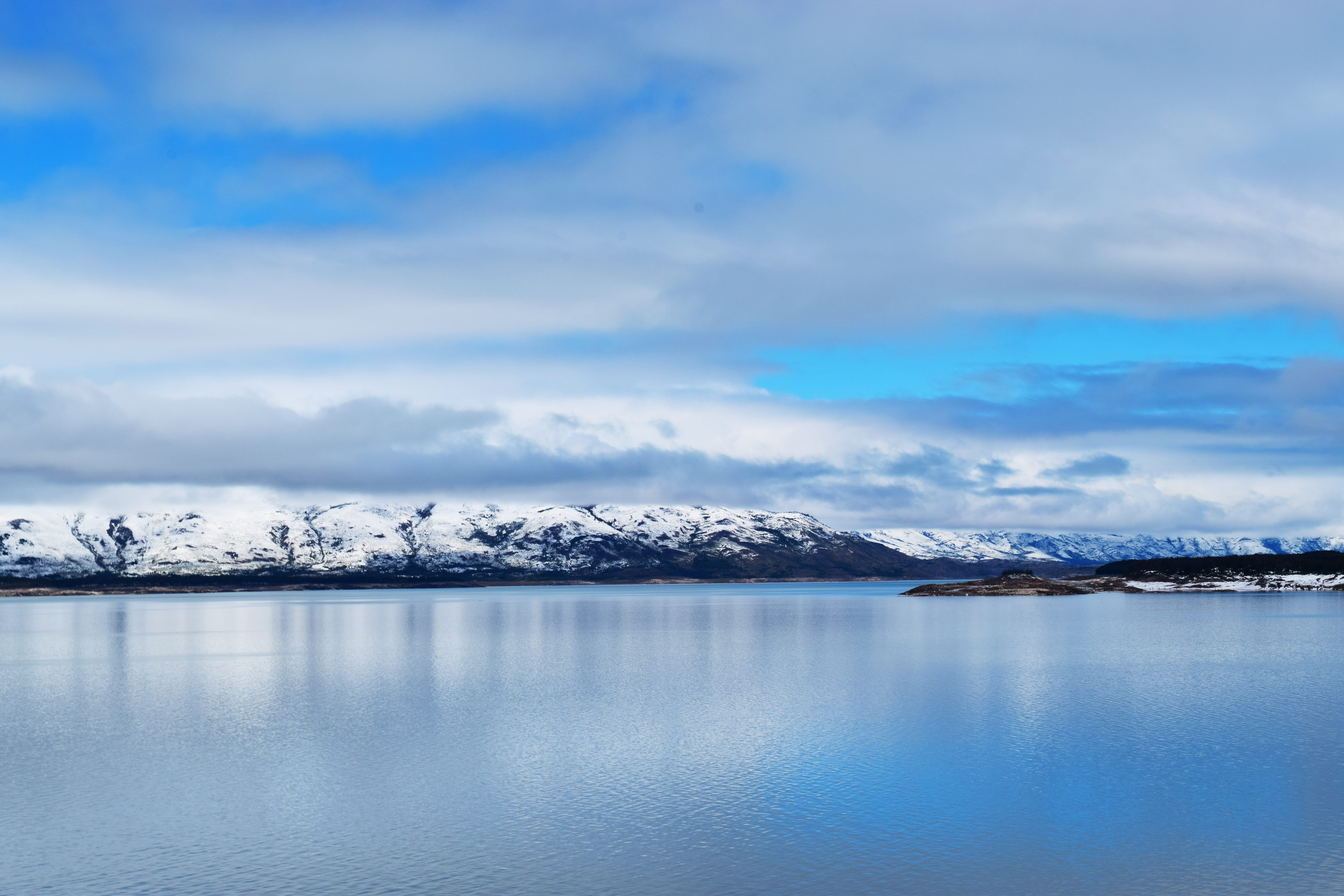 argentina, outdoors, sky, tranquil scene, environment, clean, waterfront, quiet, cloud - sky, nature, no people, 5K, snowcapped mountain, tranquility, HD Wallpaper