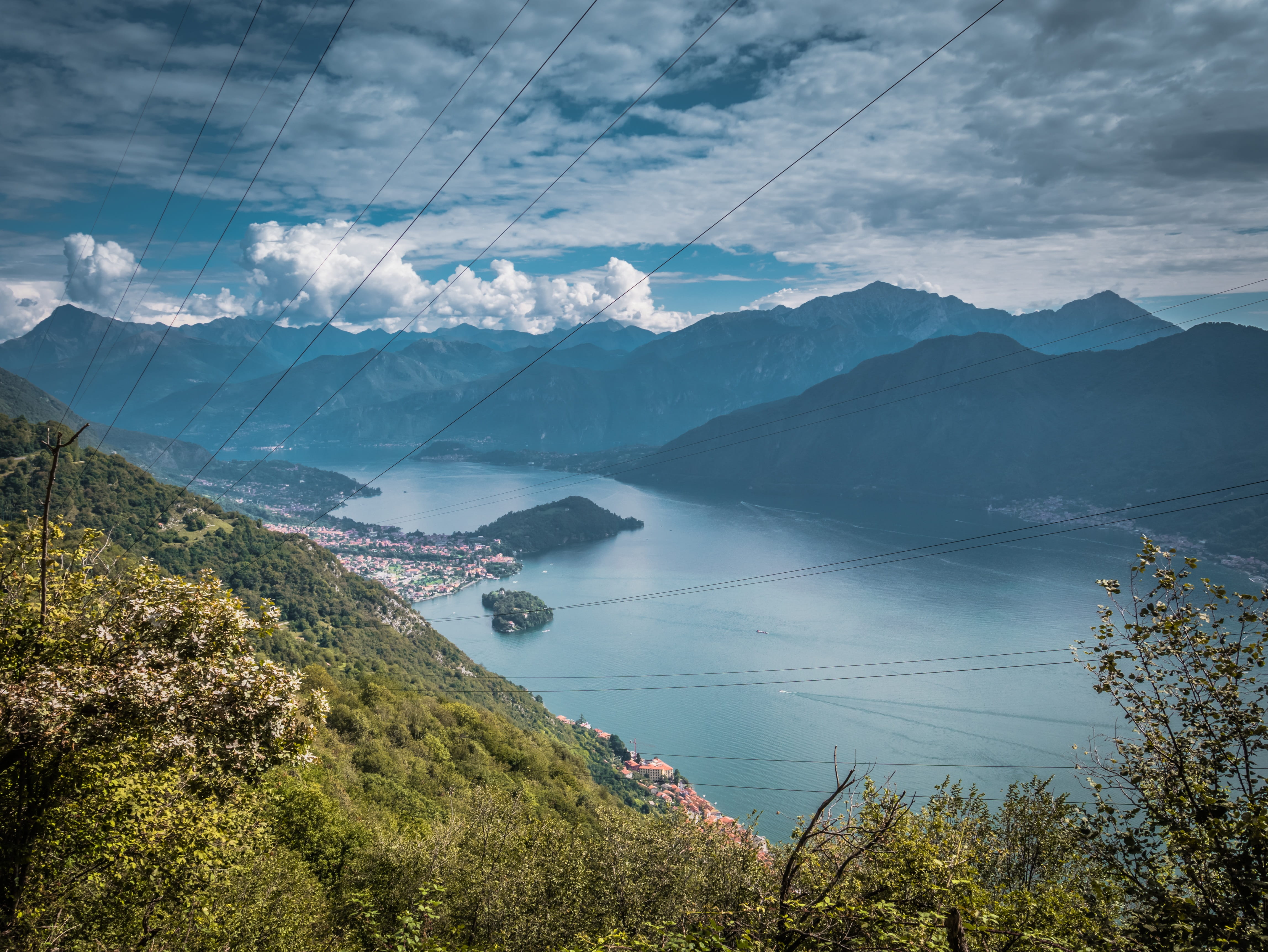 nature, como, day, cable, water, lago di como, tranquility, no people, port, 4K, landscape, sky, bank, europe, scenics - nature, tree, italian, tranquil scene, HD Wallpaper