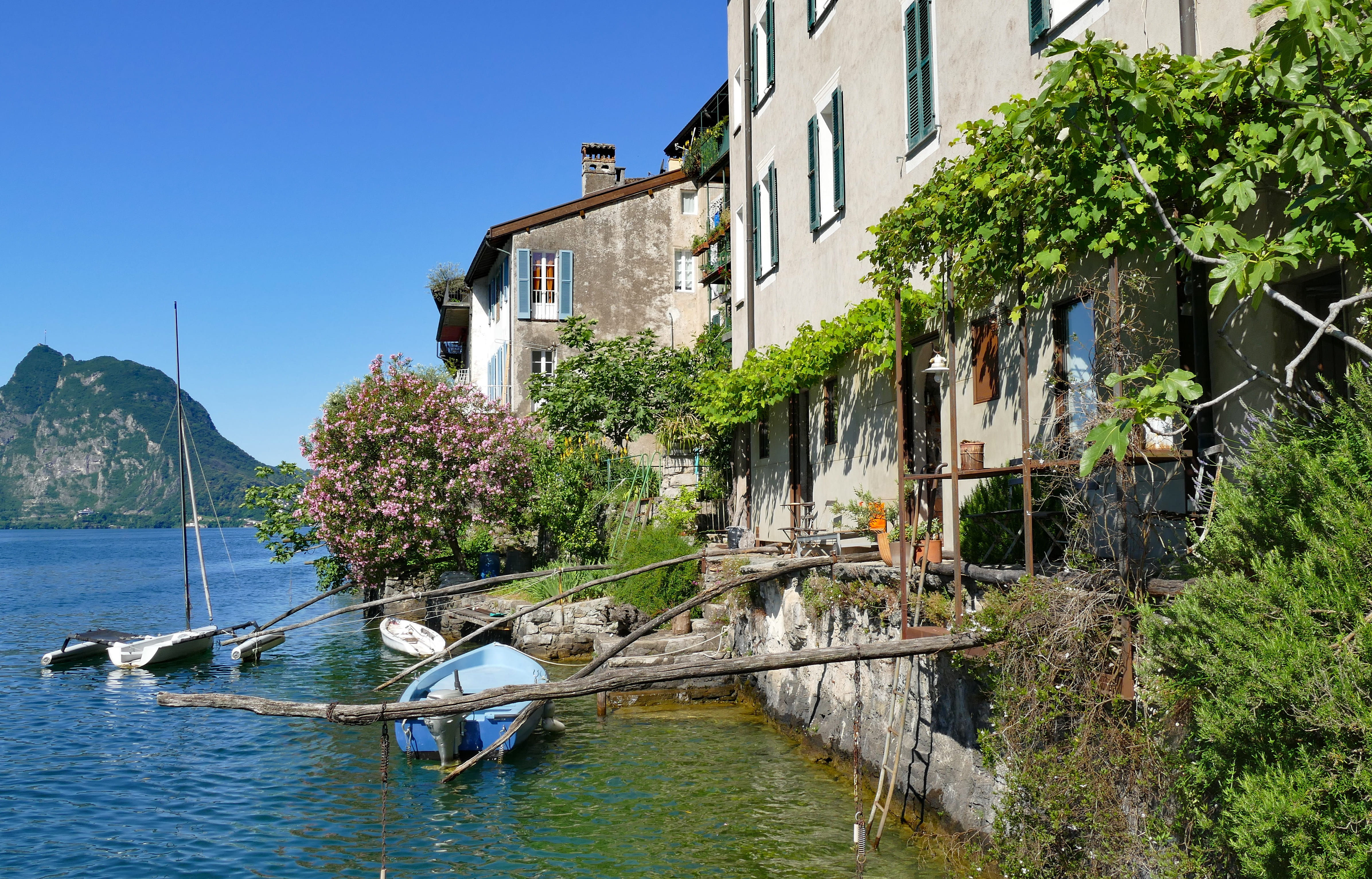 sky, lake como, built structure, outdoors, boats, nautical vessel, romantic, tree, plant, building exterior, fishing, italy, building, travel, nature, beauty in nature, HD Wallpaper