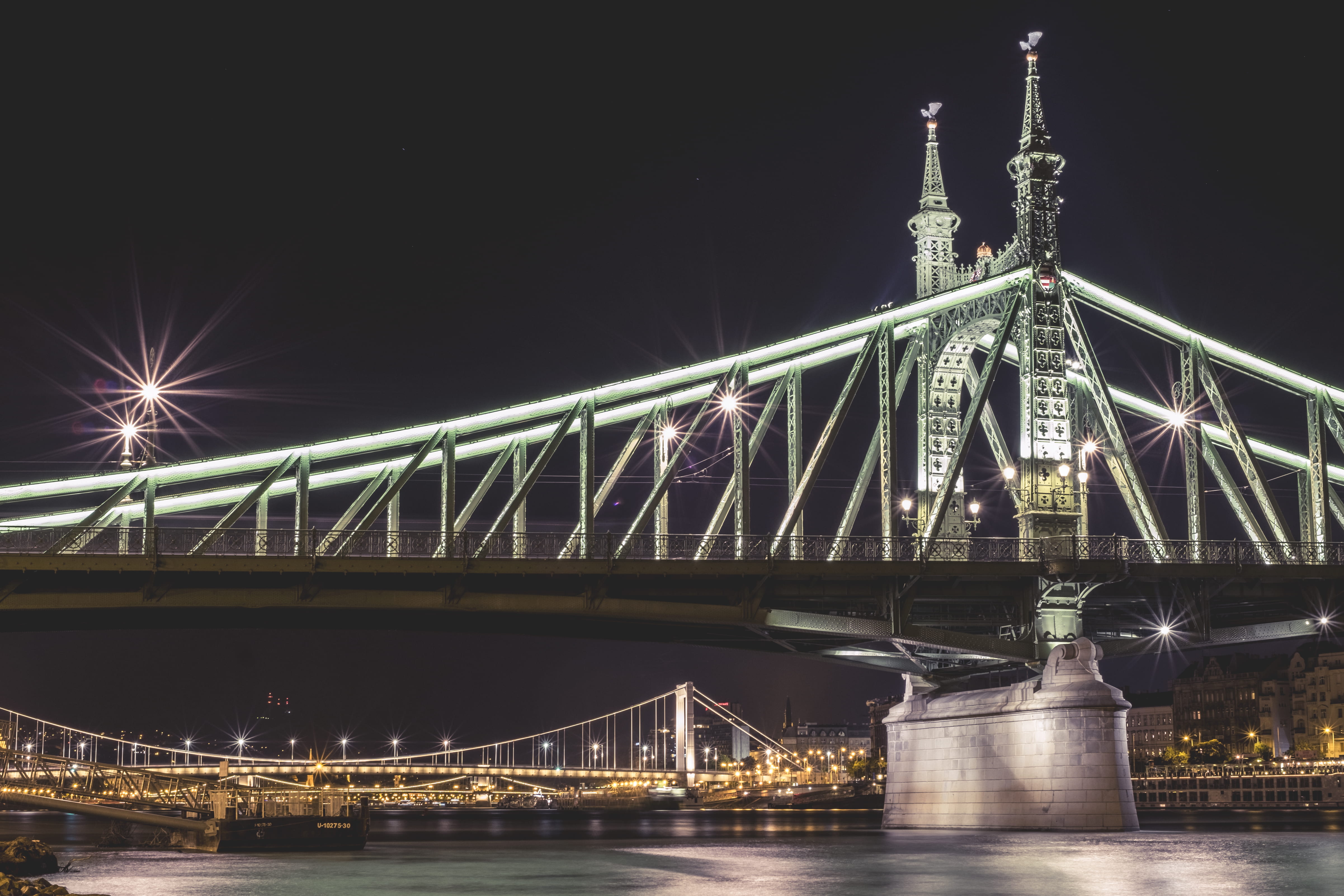 connection, light, transportation, architectural, night light, water, tower, built structure, bridge, photography, hungary, sky, travel, outdoors, illuminated, HD Wallpaper