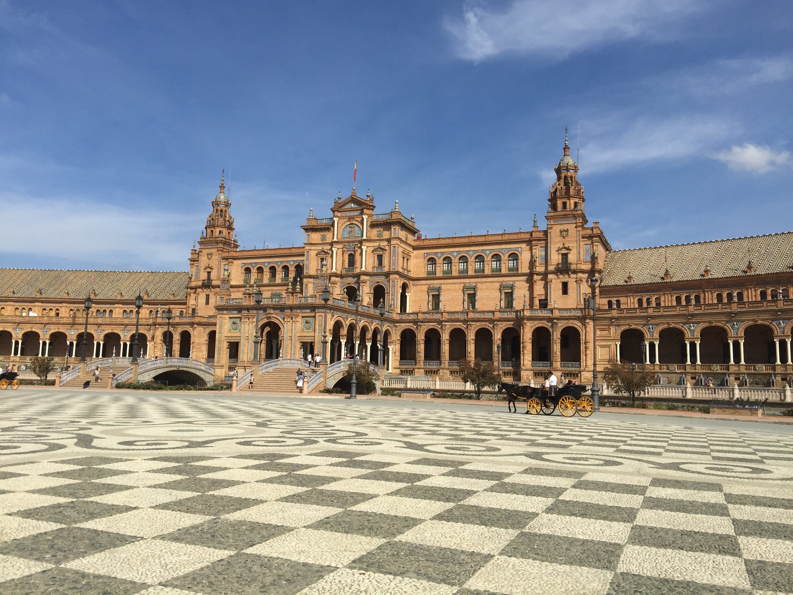 blue, built Structure, tiles, plaza, building, town Square, coach, travel destinations, 2K, historically, palace, bridge, sky, travel Locations, day, architecture And Buildings, HD Wallpaper
