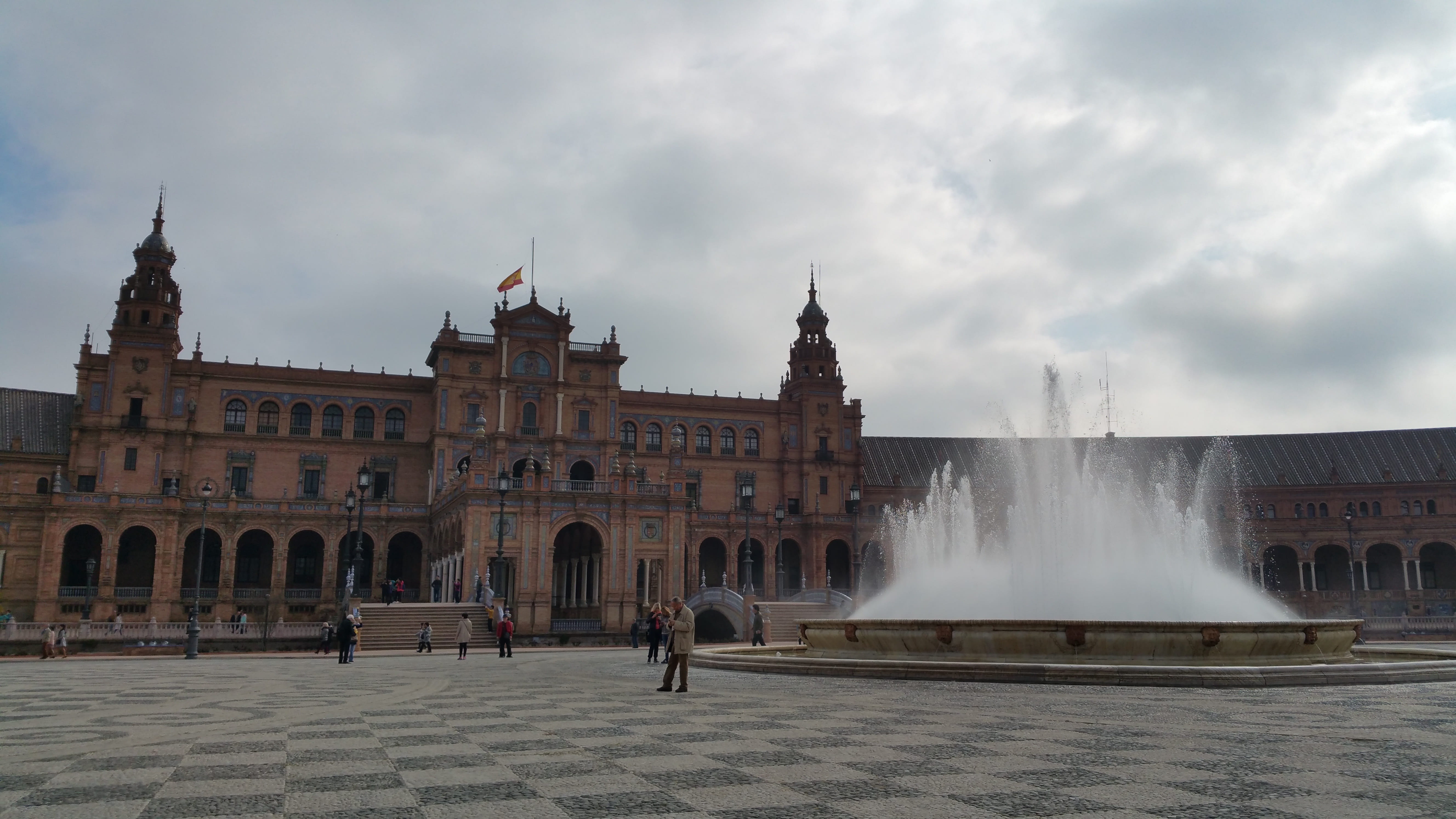 history, Plaza De España, spain square, city, tourism, plaza, building, built structure, seville, cloud - sky, Spain, building exterior, landmark, people, HD Wallpaper