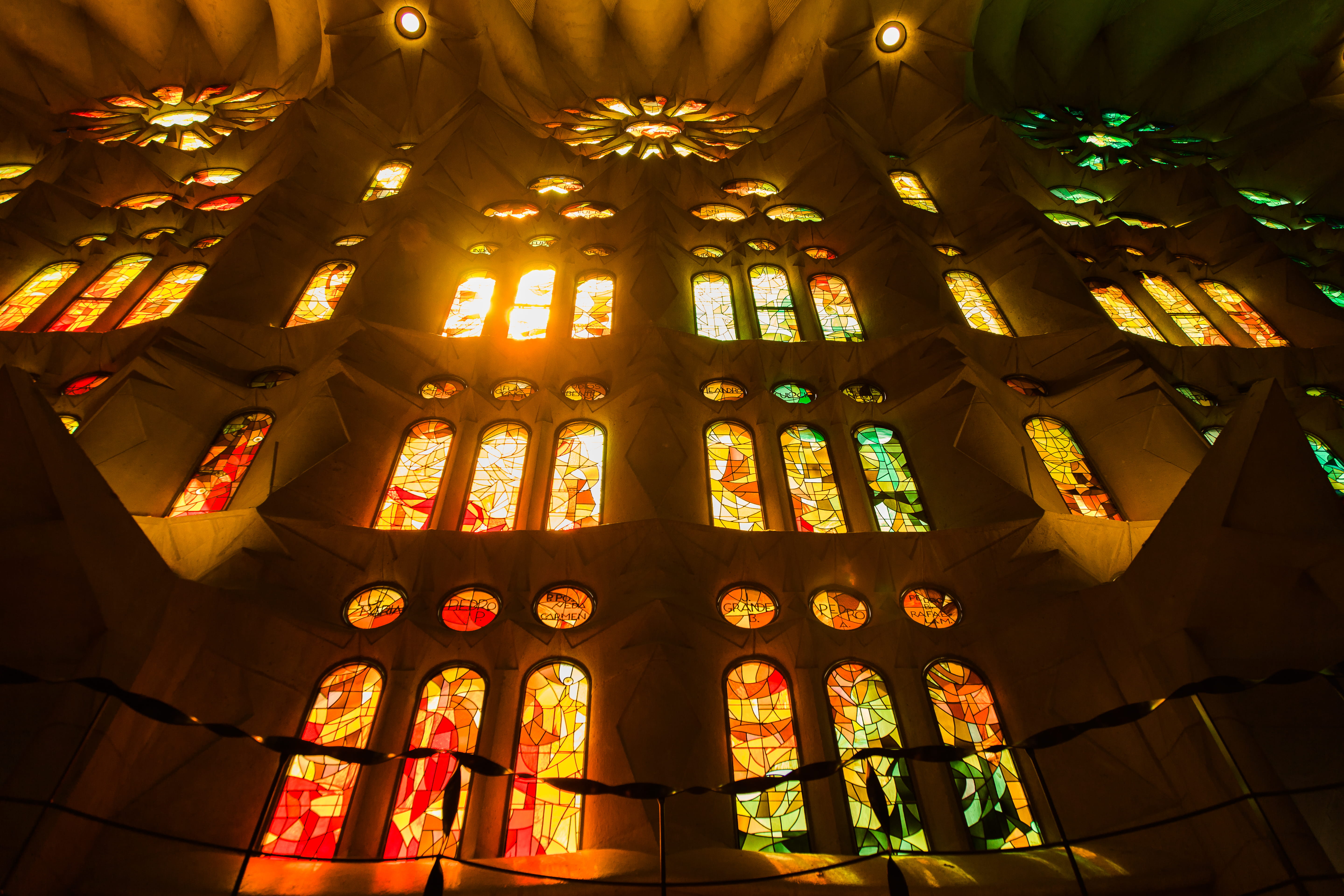 ornate, spirituality, glass - material, type, architecture, ceiling, illuminated, building, indoors, pattern, lighting equipment, 5K, typography, jesus, HD Wallpaper