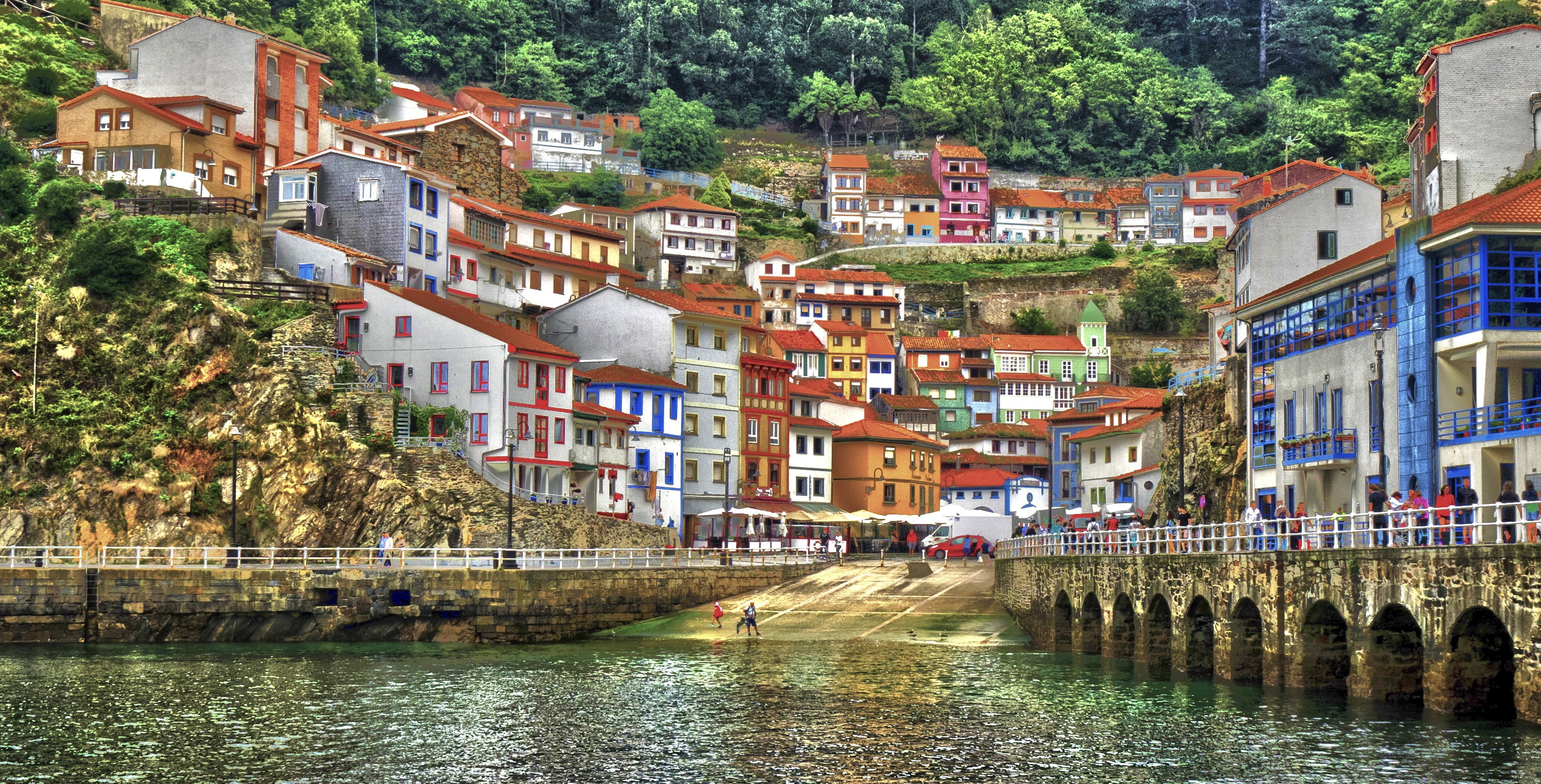 2K, Bay of Biscay, Bay, embankments, Cudillero, home, Spain, building, Asturias, The Bay of Biscay, HD Wallpaper