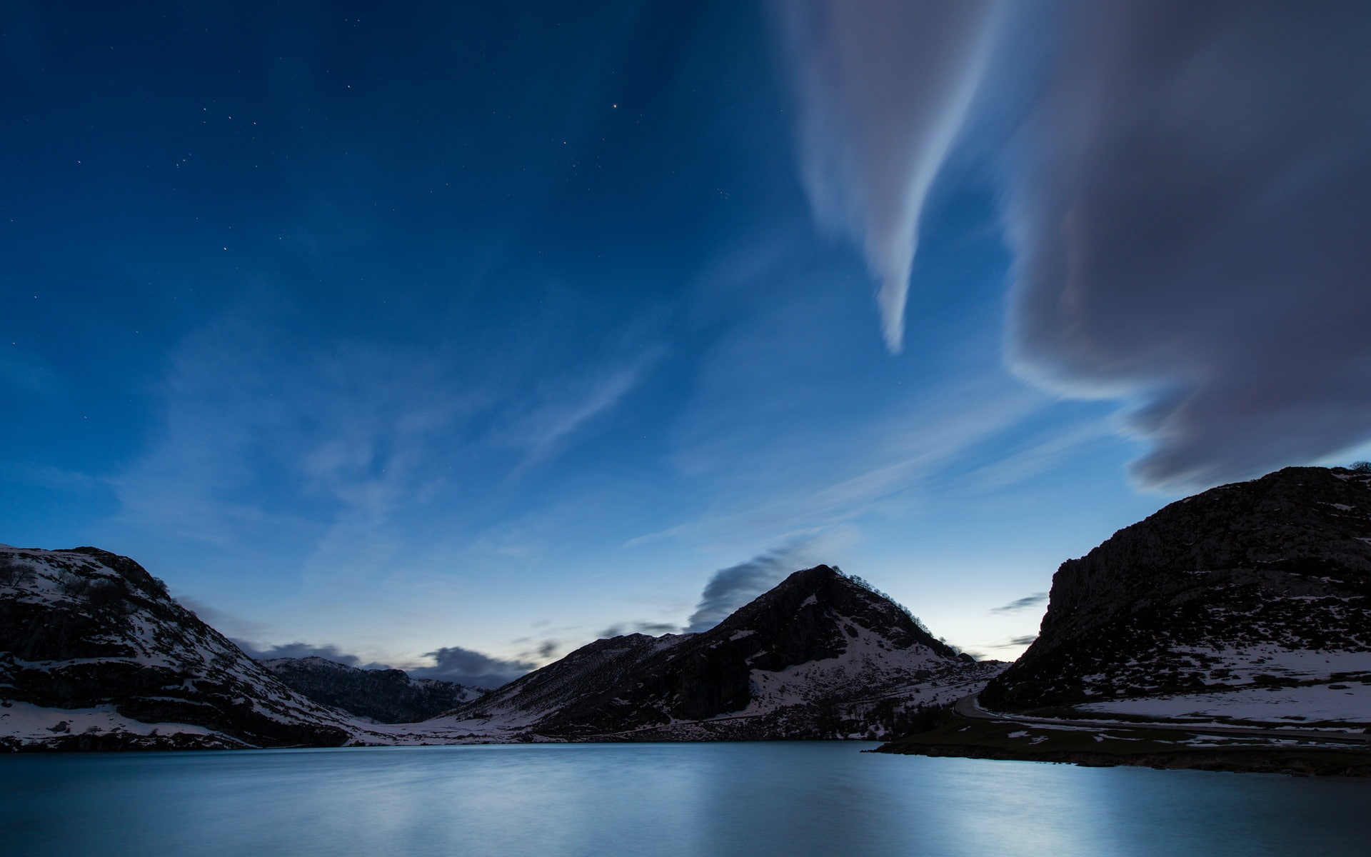 Blue, Asturias, Dusk, Snow, Spain, Mountains, Sky, 1080P, Bay, HD Wallpaper