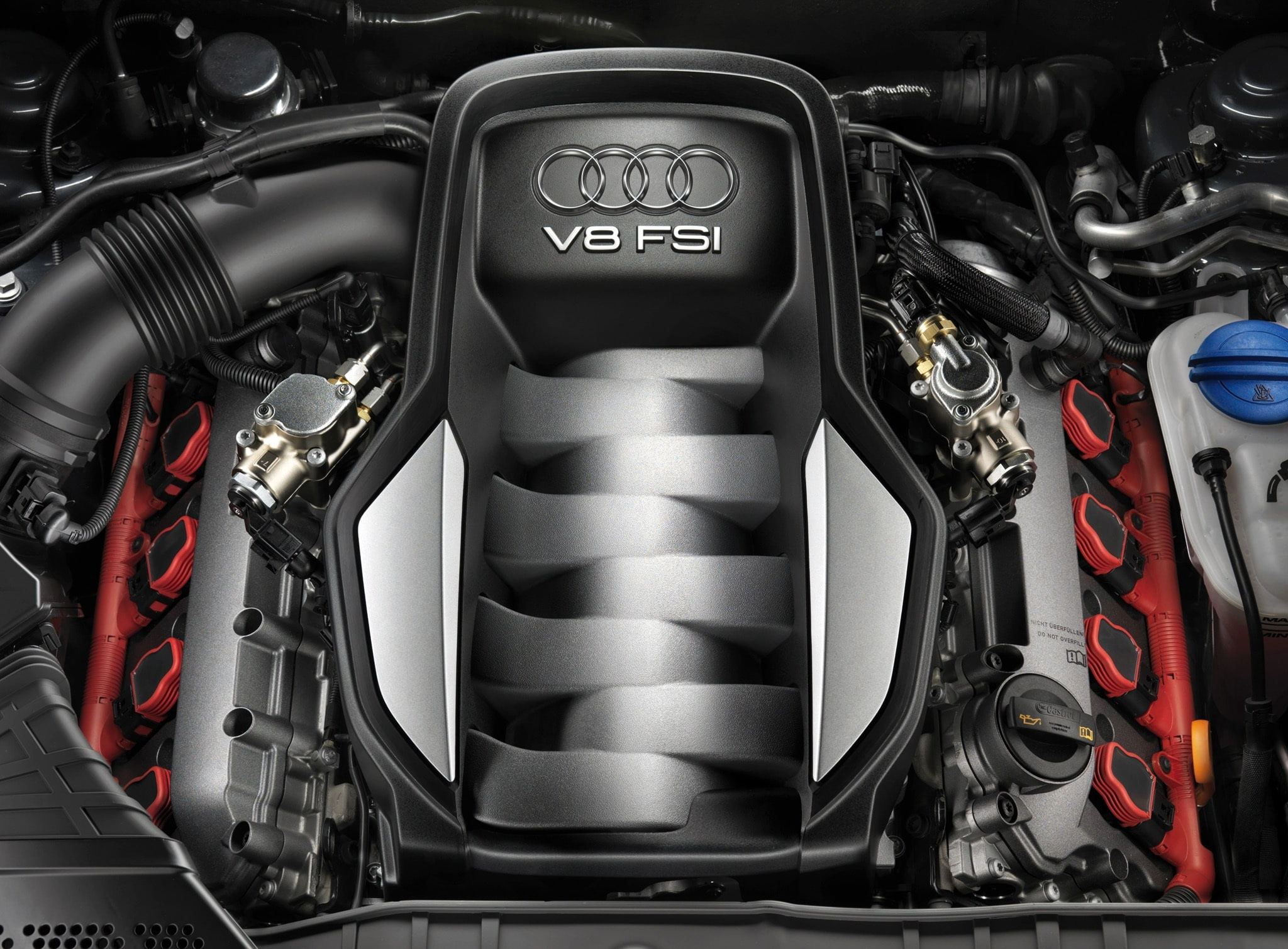 consumerism, technology, v, black, Audi, Cars, bay, motor vehicle, vehicle part, 1080P, land vehicle, fsi, steel, motorcycle, number, engine, text, large group of objects, HD Wallpaper