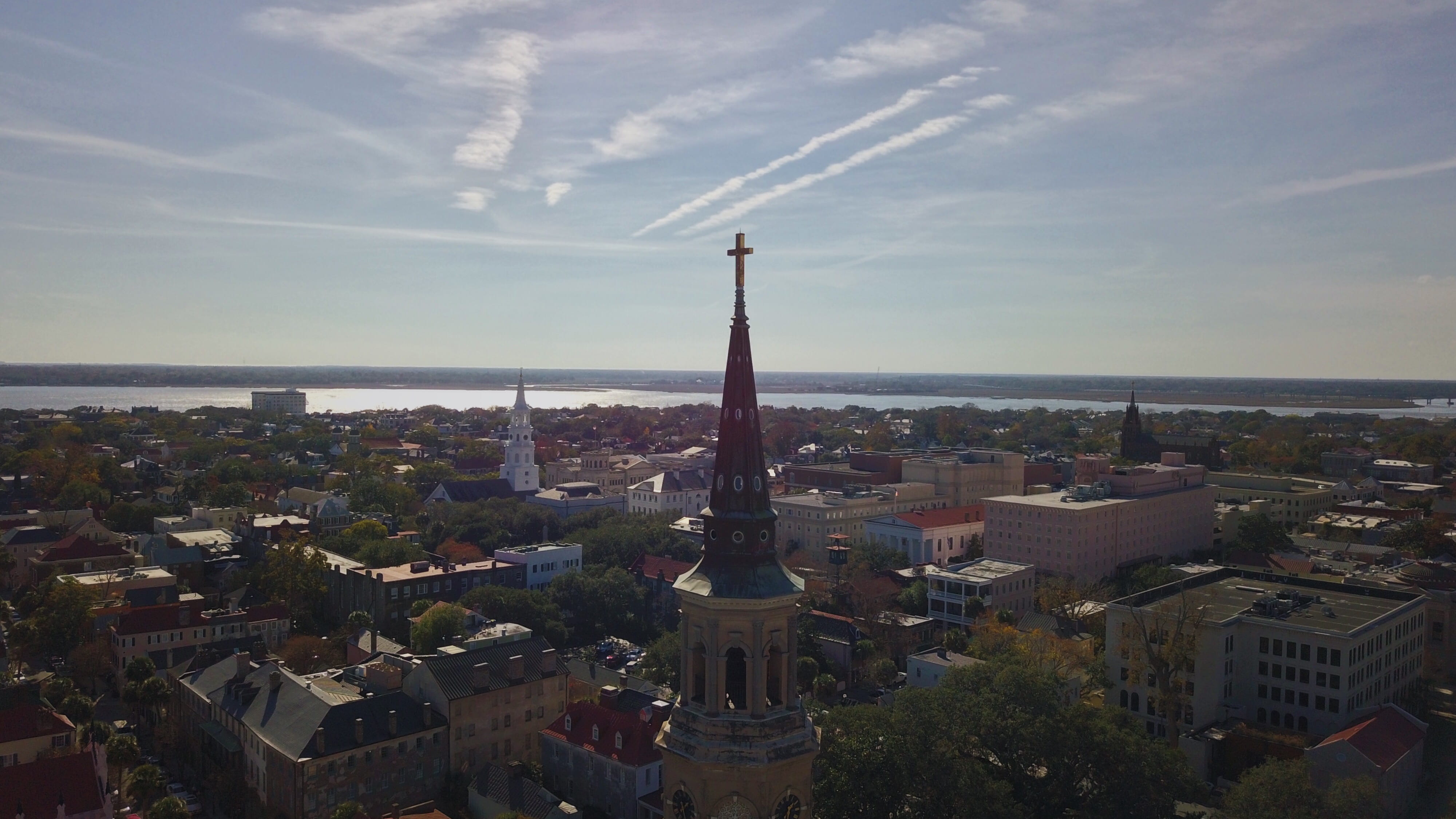 st. philip, ocean, usa, building exterior, episcopal, st. philips church, outdoors, christian, church, high angle view, building, historical, skyline, horizon over water, HD Wallpaper