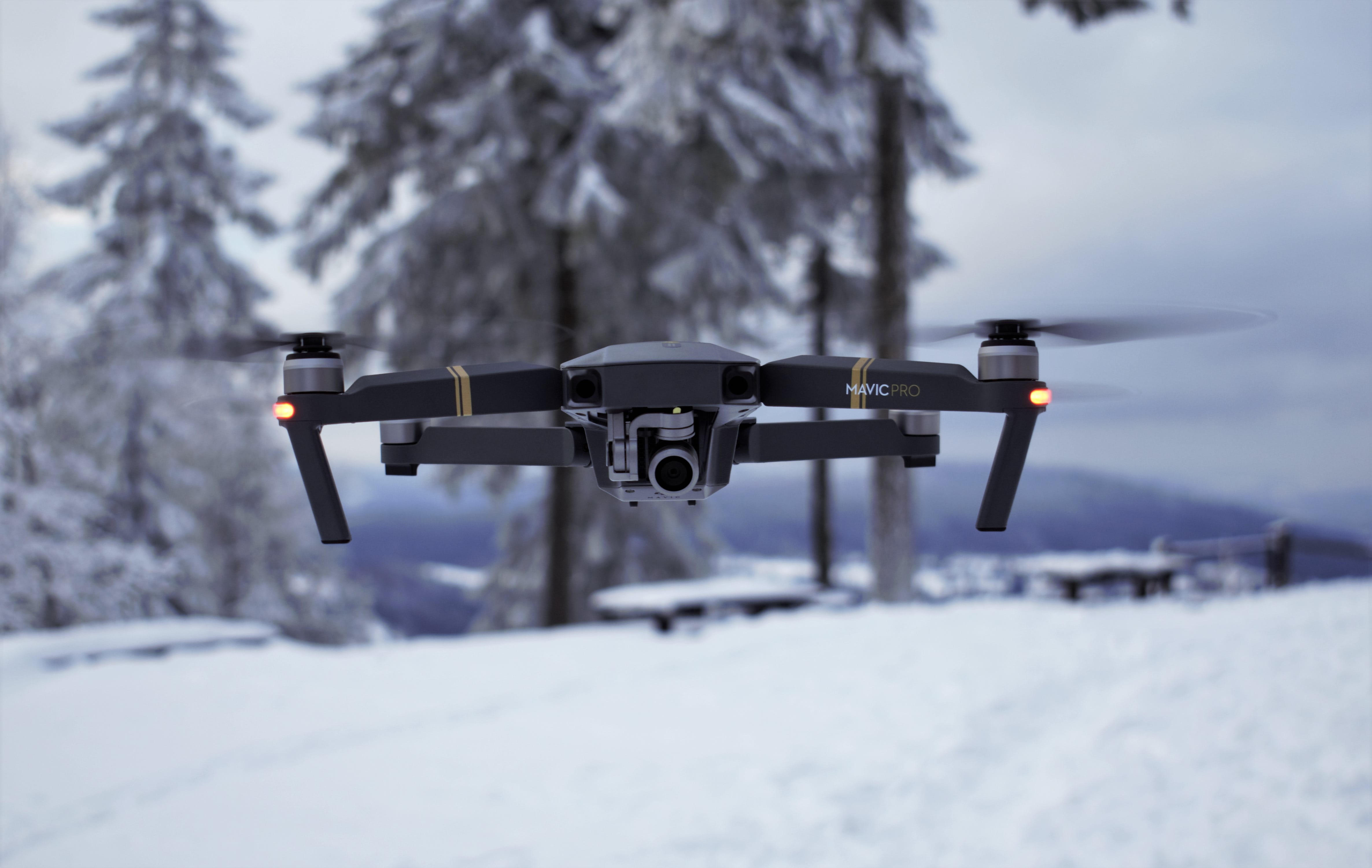 beauty in nature, security, 4K, day, winter, focus on foreground, flight, drones, plant, covering, remote, nature, dji, mountain, tree, propeller, white color, HD Wallpaper