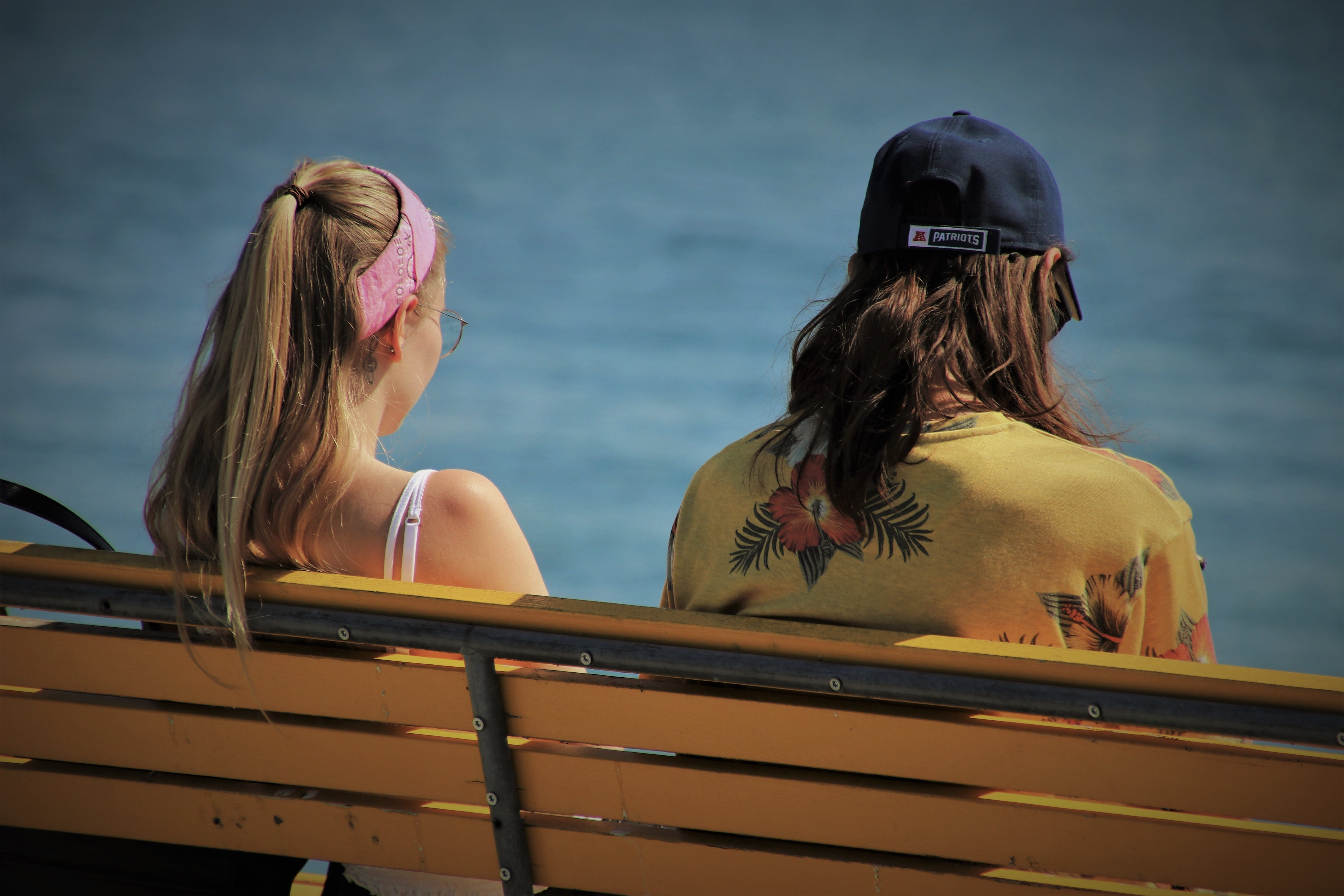 sky, leisure activity, peace of mind, sunday, sunny, adult, bench, sea, young adult, cap, para, women, picnic, the back, relaxation, water, two people, HD Wallpaper