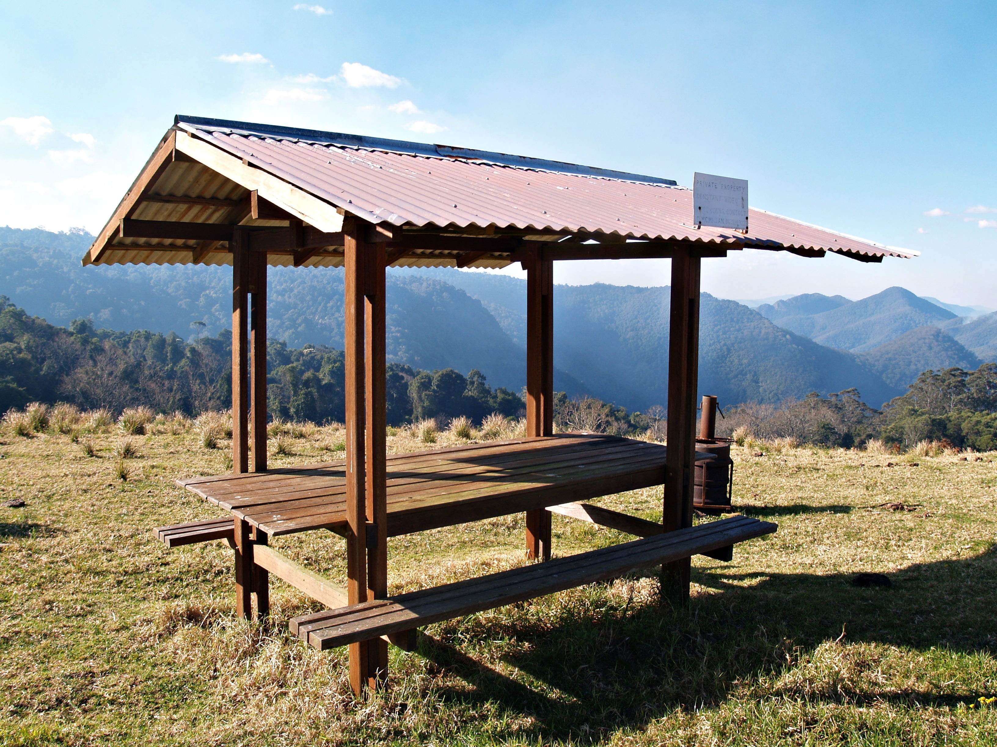 rustic, mountains, mountain, 2K, built structure, seat, table, nature, no people, view, alone, sky, picnic table, wooden, shelter, non-urban scene, plant, HD Wallpaper