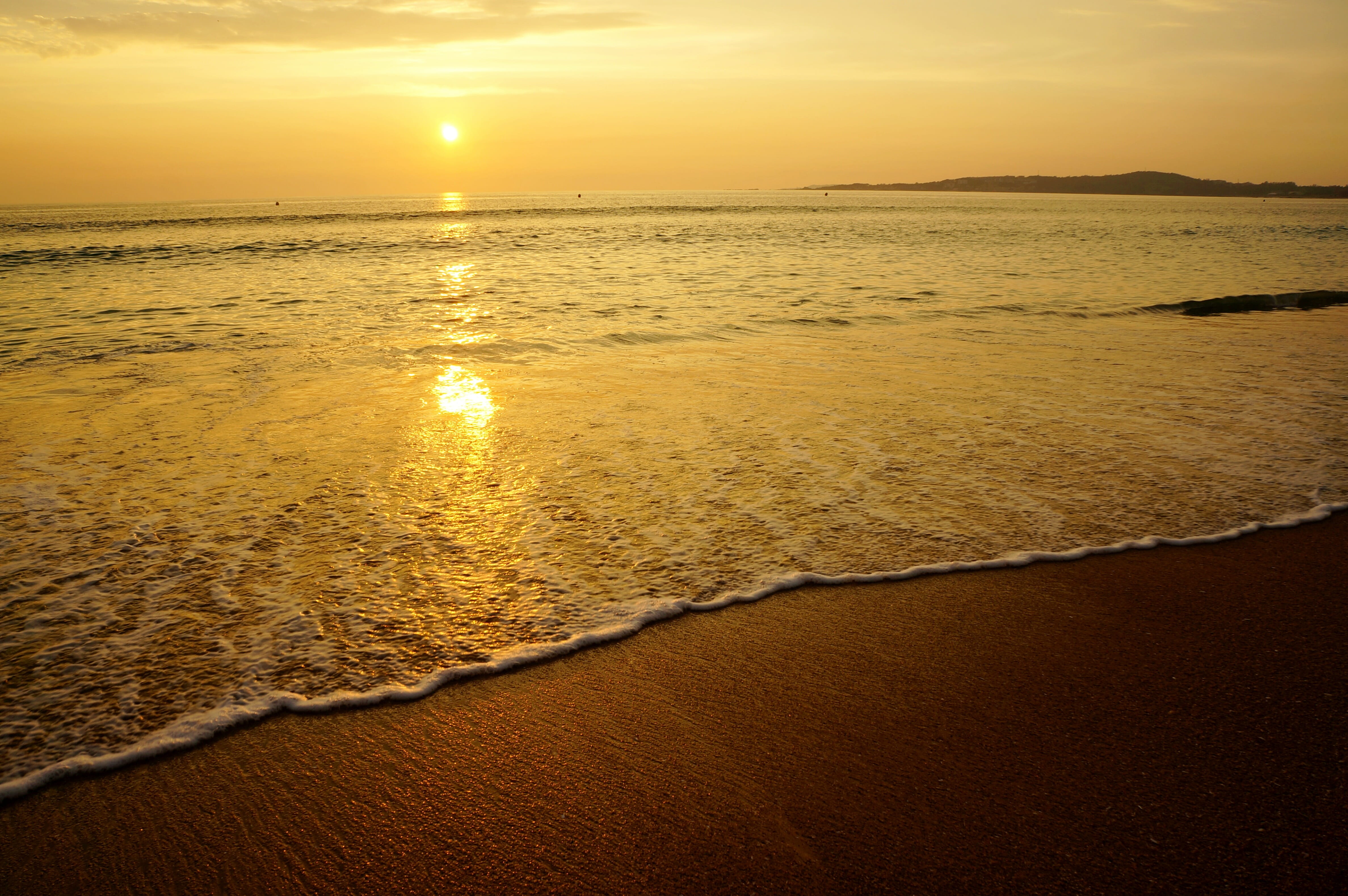 dusk, horizon, nature, ocean, land, pontevedra, sunset, sun, wave, no people, idyllic, beauty in nature, sea, sunlight, scenics - nature, reflection, sky, HD Wallpaper