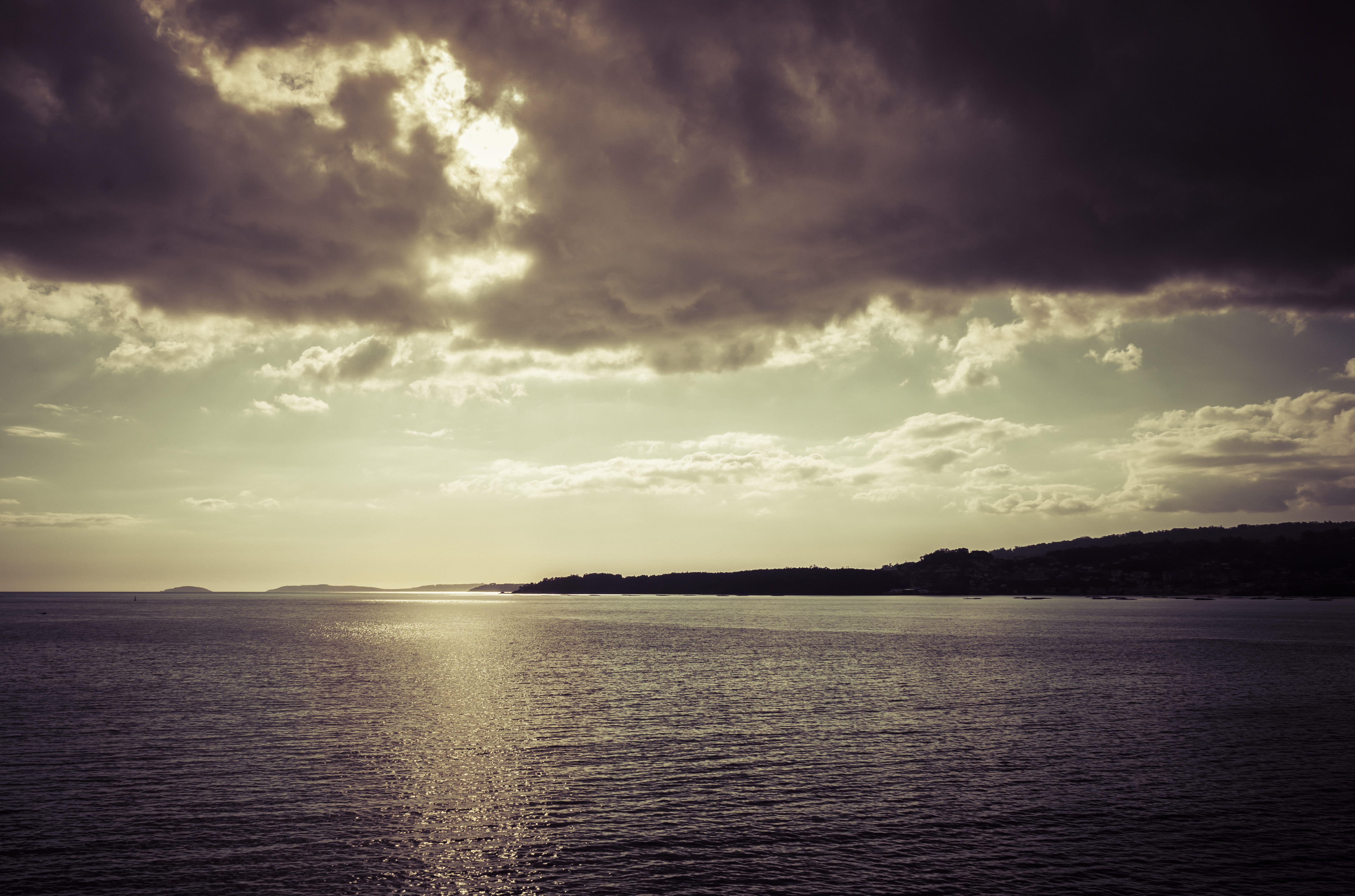 nature, sea, no people, sky, 4K, sunlight, tranquil scene, peace, calm, ocean, horizon, overcast, non-urban scene, pontevedra, outdoors, sunset, scenics - nature, HD Wallpaper