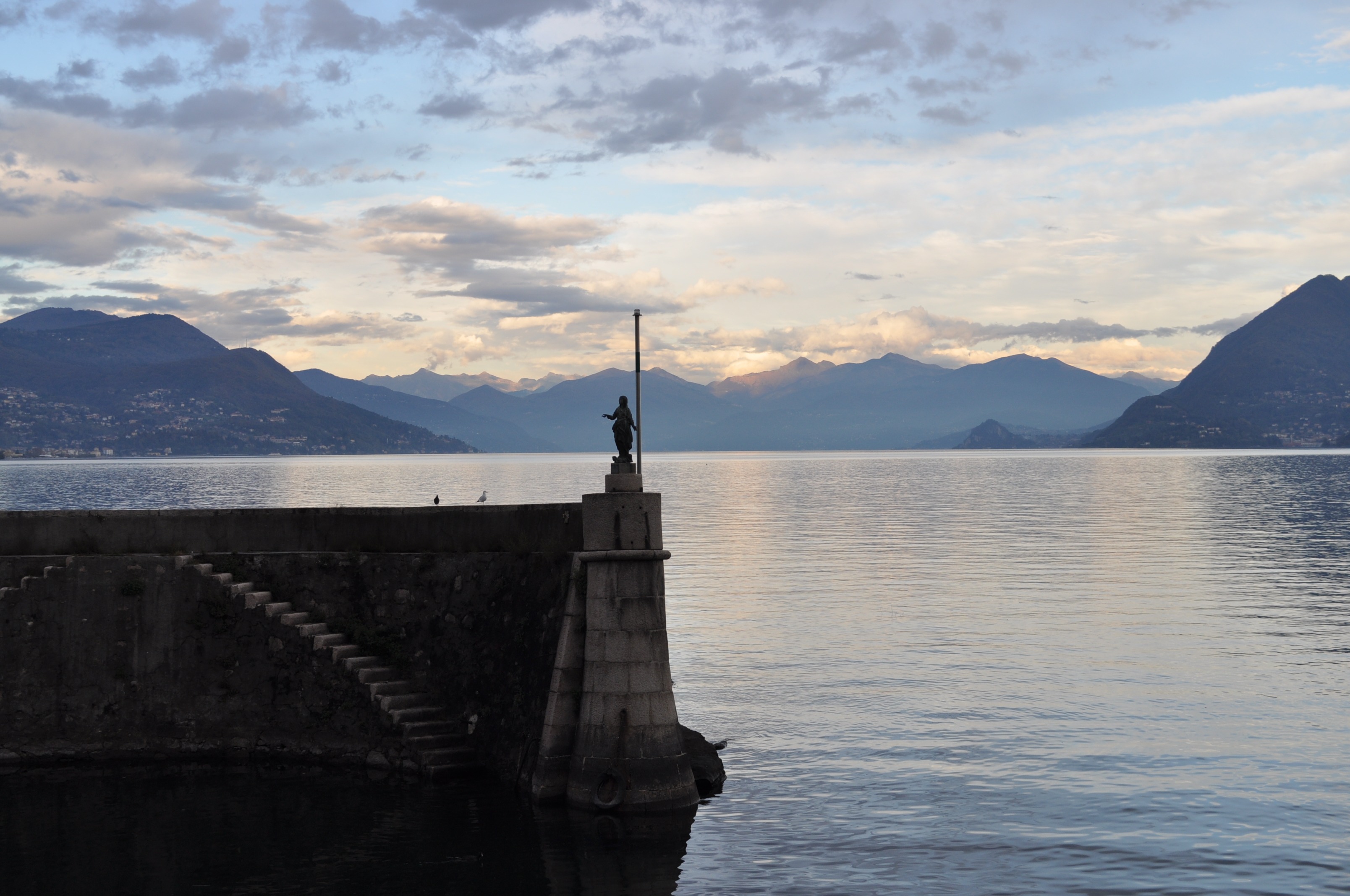 travel destinations, water, built structure, no people, landscape, cloud - sky, lago maggiore, architecture, 2K, tranquil scene, lake, nature, mountain, HD Wallpaper