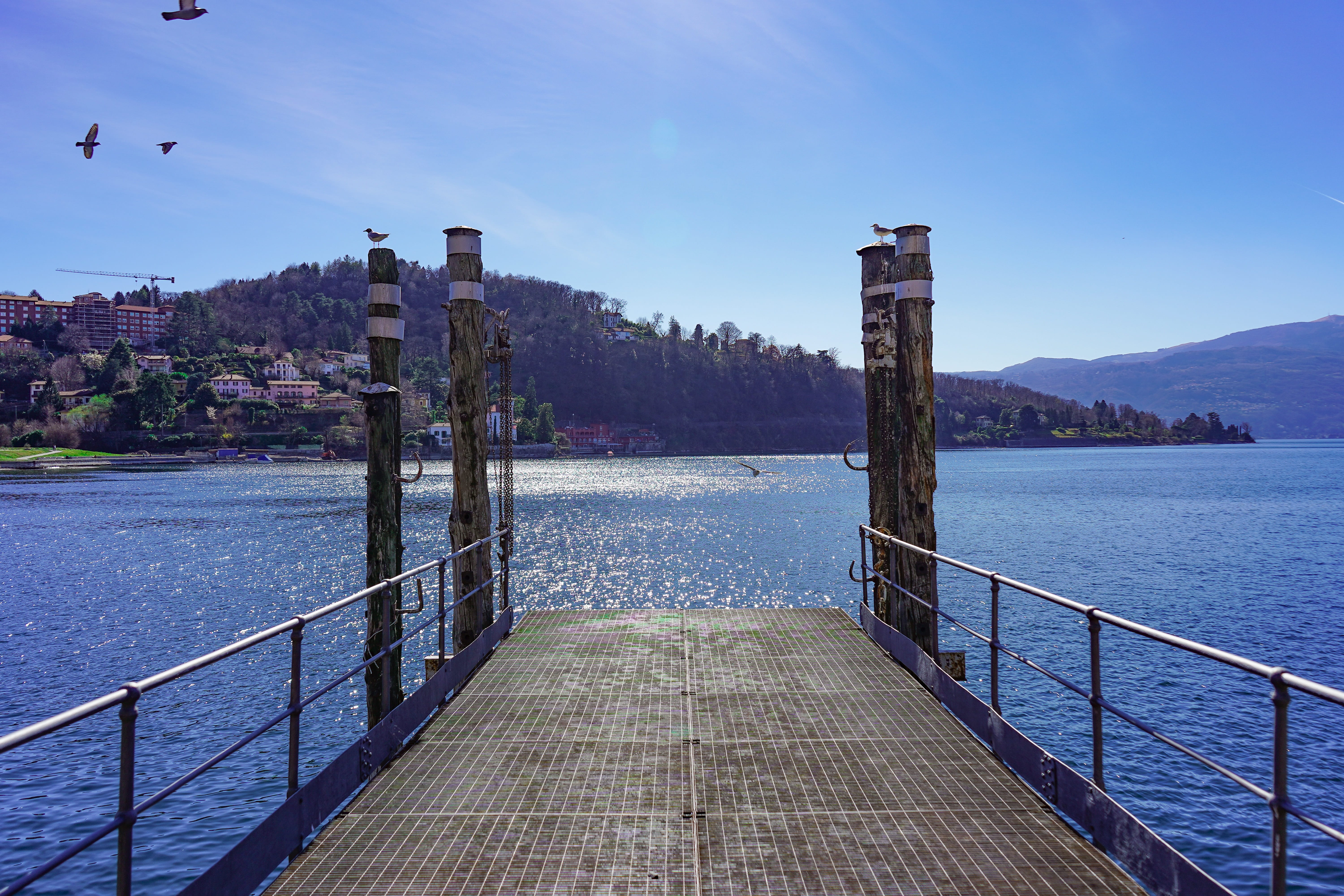 seagulls, mountain, blue, via, sky, italy, birds, varese, the way forward, lombardy, mountains, lago maggiore, beauty in nature, water, outdoors, no people, HD Wallpaper