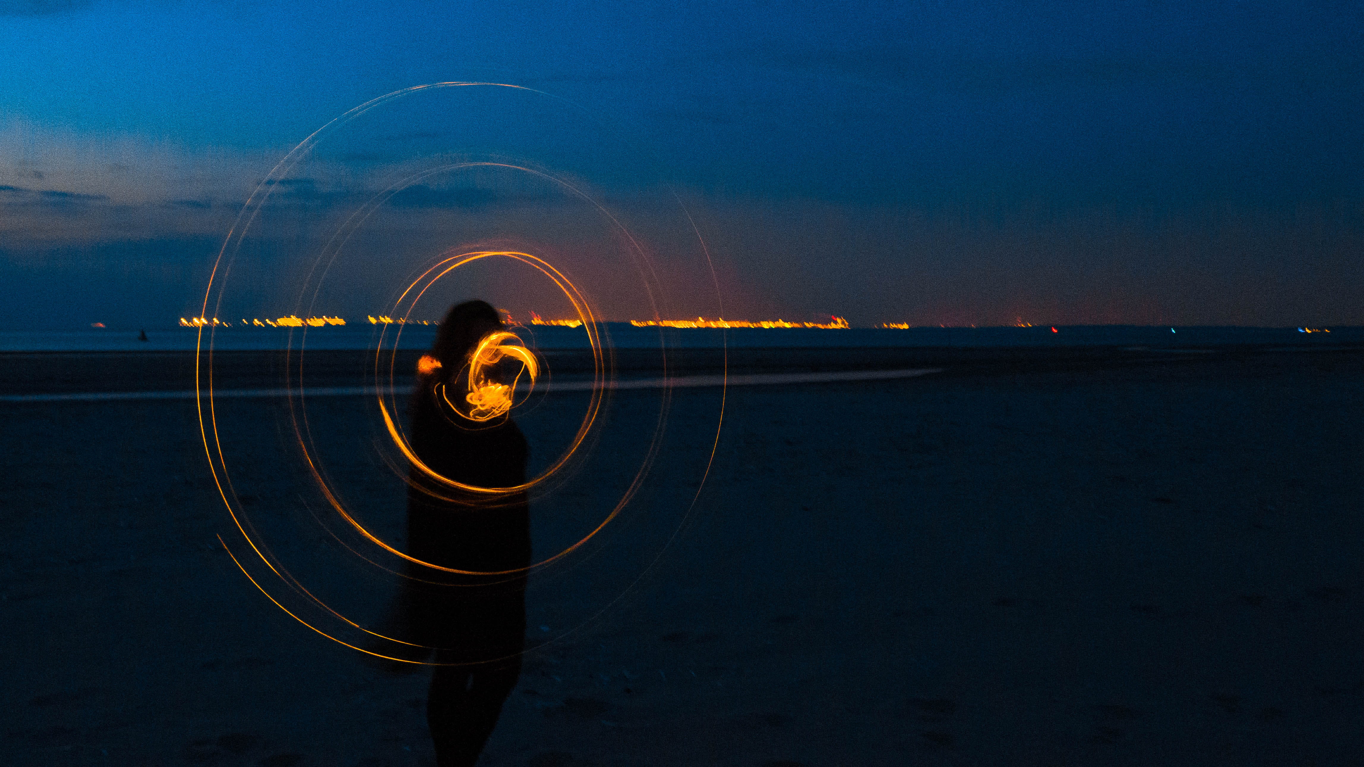beach, lumix, nightsky, art, shutterspeed, hidden, no people, circle, sky, panasonic, motion, water, land, transportation, dark, 4K, magic, illuminated, HD Wallpaper