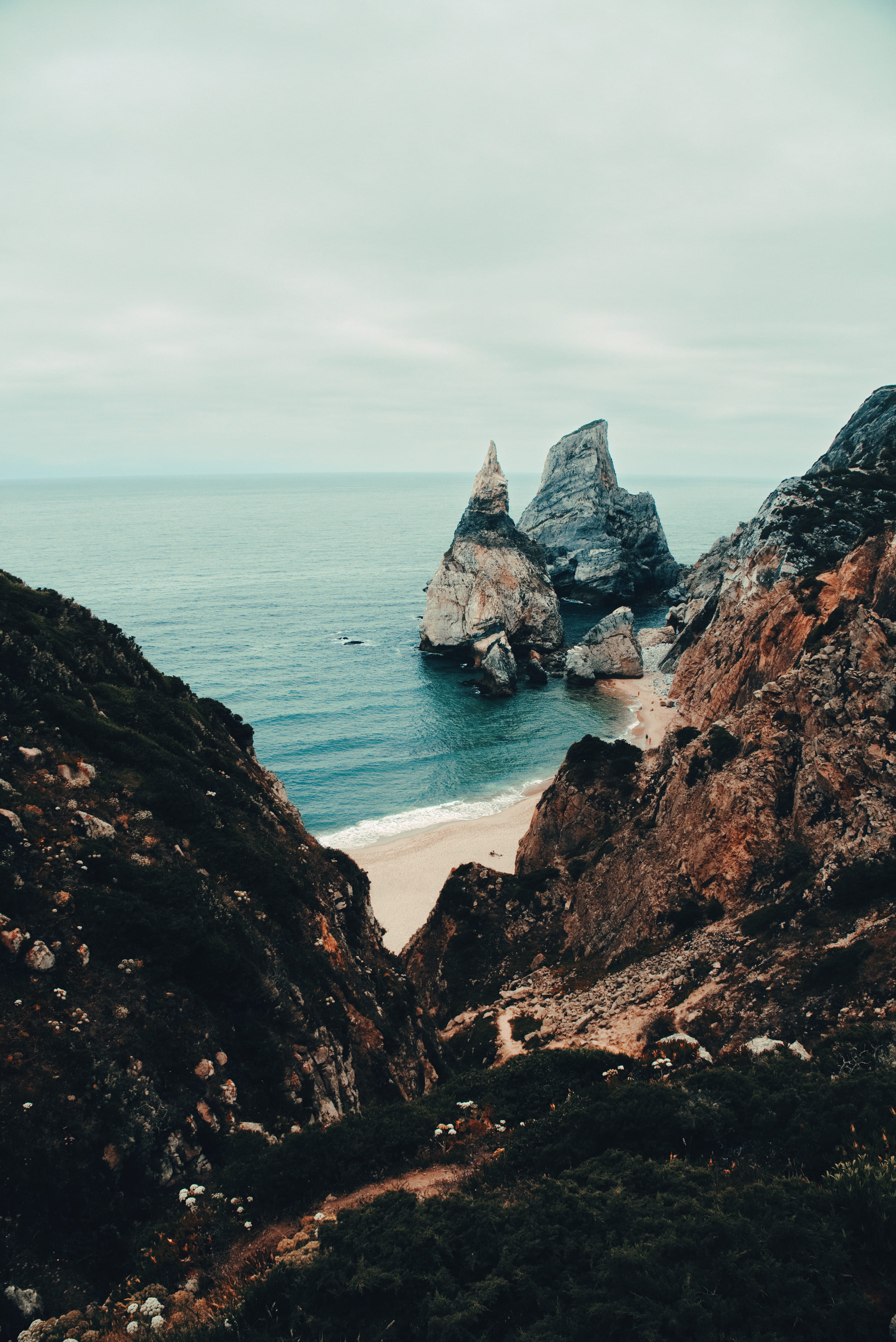 outdoors, seascape, europe, hiking, summer, sea, water, shore, famous Place, travel, waters Edge, island, sintra, rock, distance, beach, portugal, lisboa, Phone HD Wallpaper