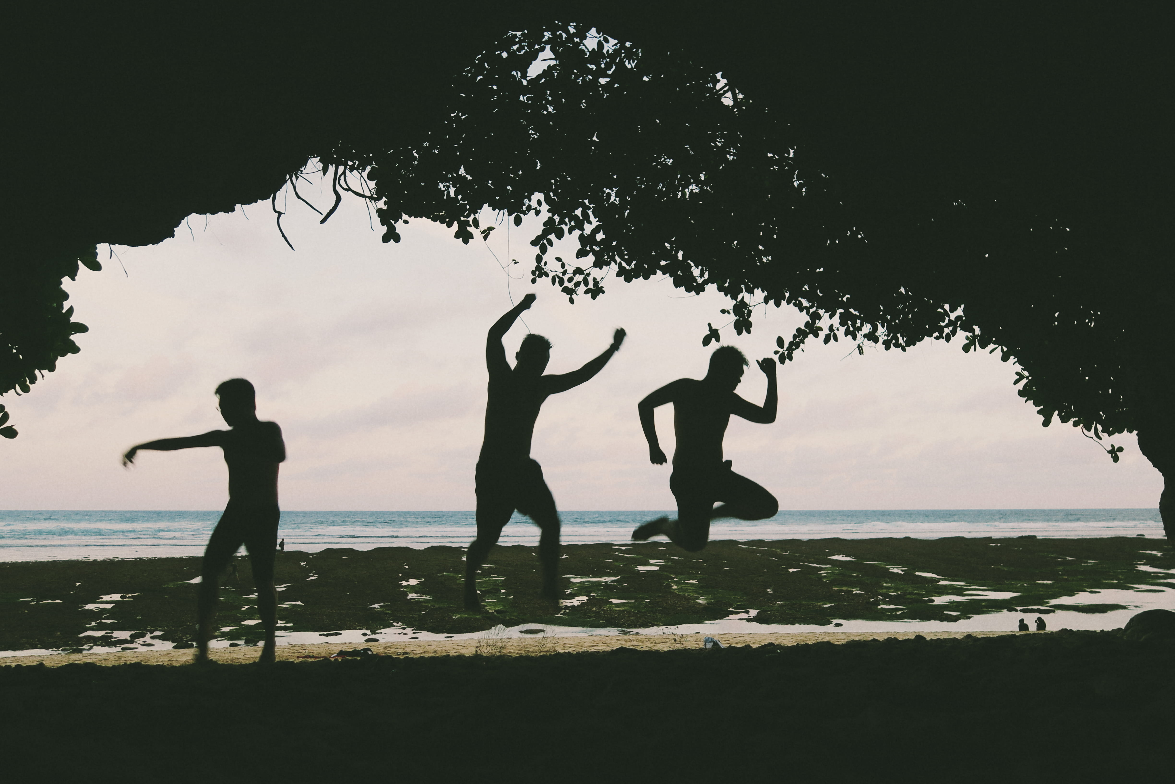 people, land, bali, men, cave, mood, silhouette, lifestyles, 4K, child, tree, togetherness, outdoors, sky, boys, plant, standing, vibes, childhood, real people, HD Wallpaper