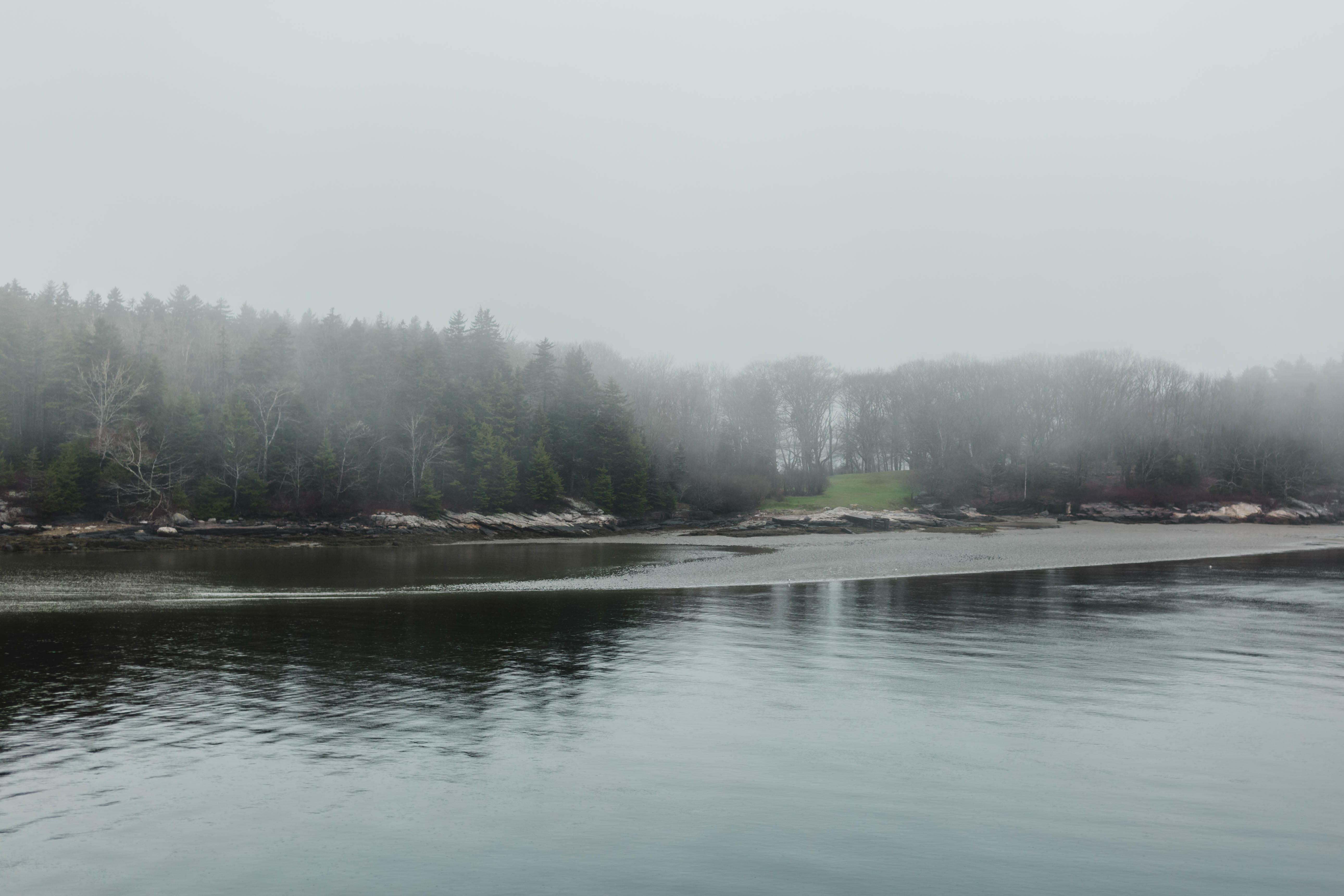 scenics - nature, nature, non-urban scene, day, hazy, waterfront, lake, rocks, hidden, fog, sky, no people, rock, 5K, nautical, trees, environment, foggy, HD Wallpaper