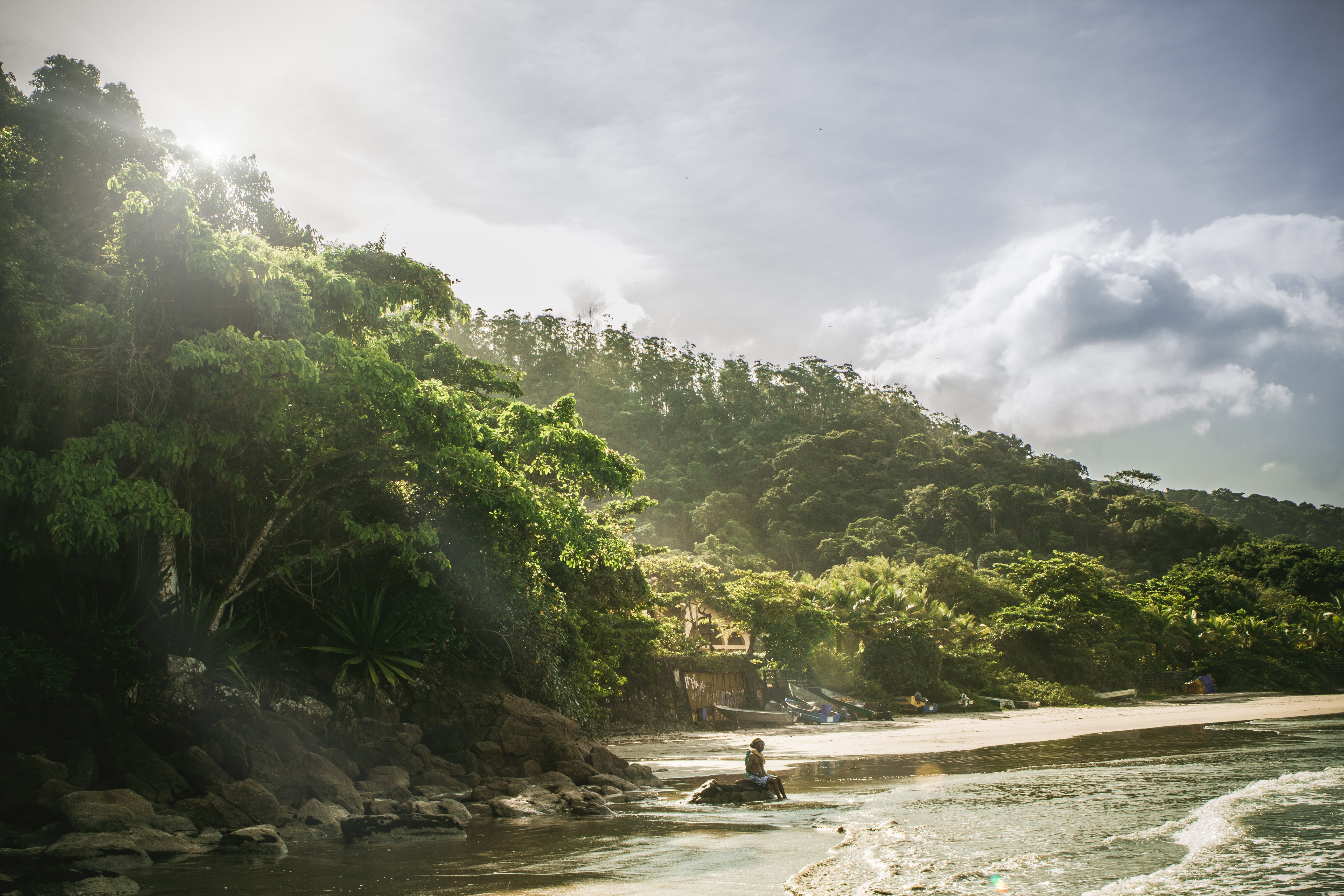 idyllic, ocean, nature, green, forest, river, rainforest, peaceful, environment, scenics - nature, plant, trees, house, cloud - sky, tranquility, person, HD Wallpaper