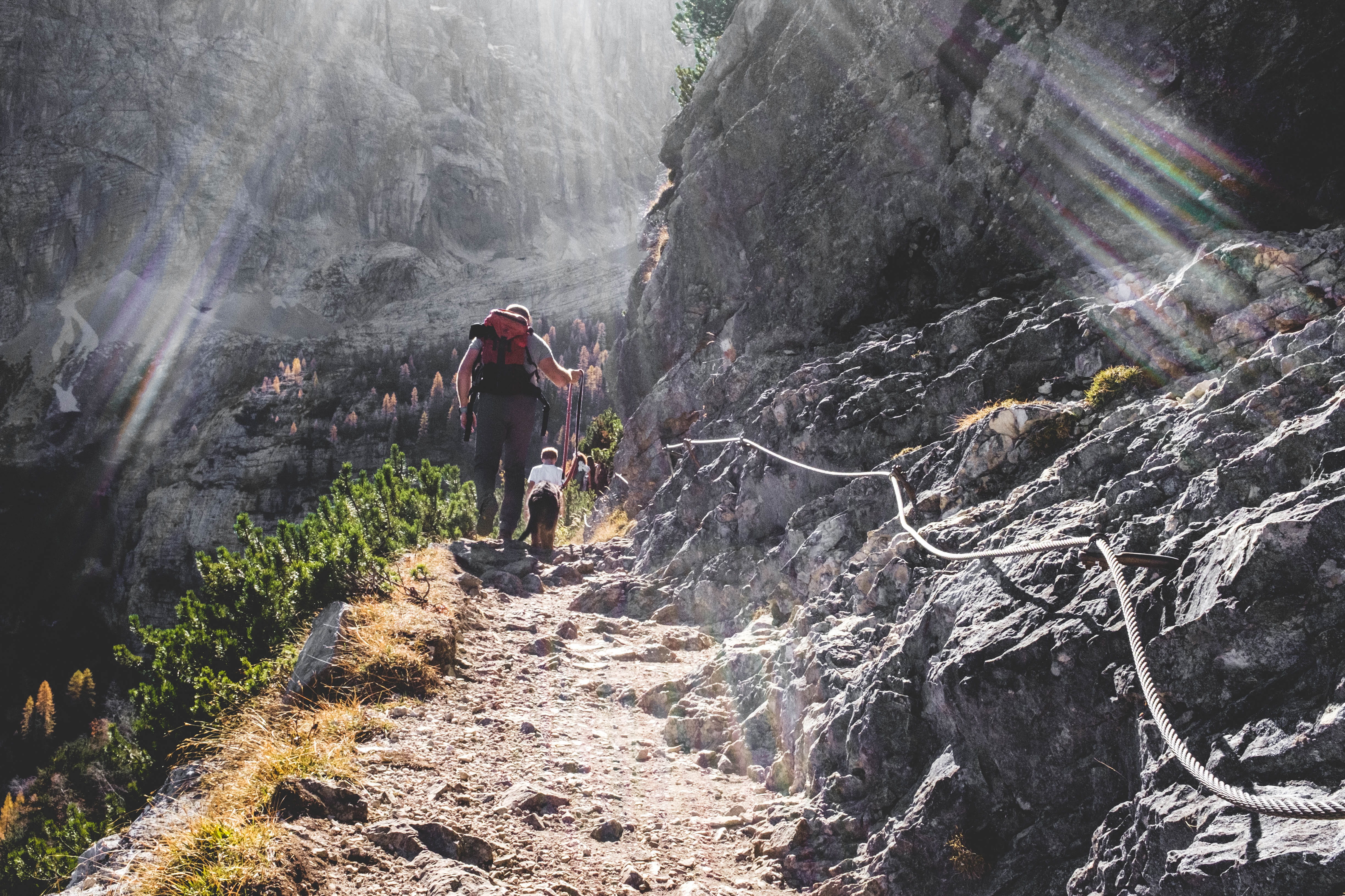 sun ray, climbing, solid, rope, hiking, group, outdoors, two, side, rock, beauty in nature, 4K, man, nature, rear view, travel, lifestyles, scenics - nature, HD Wallpaper