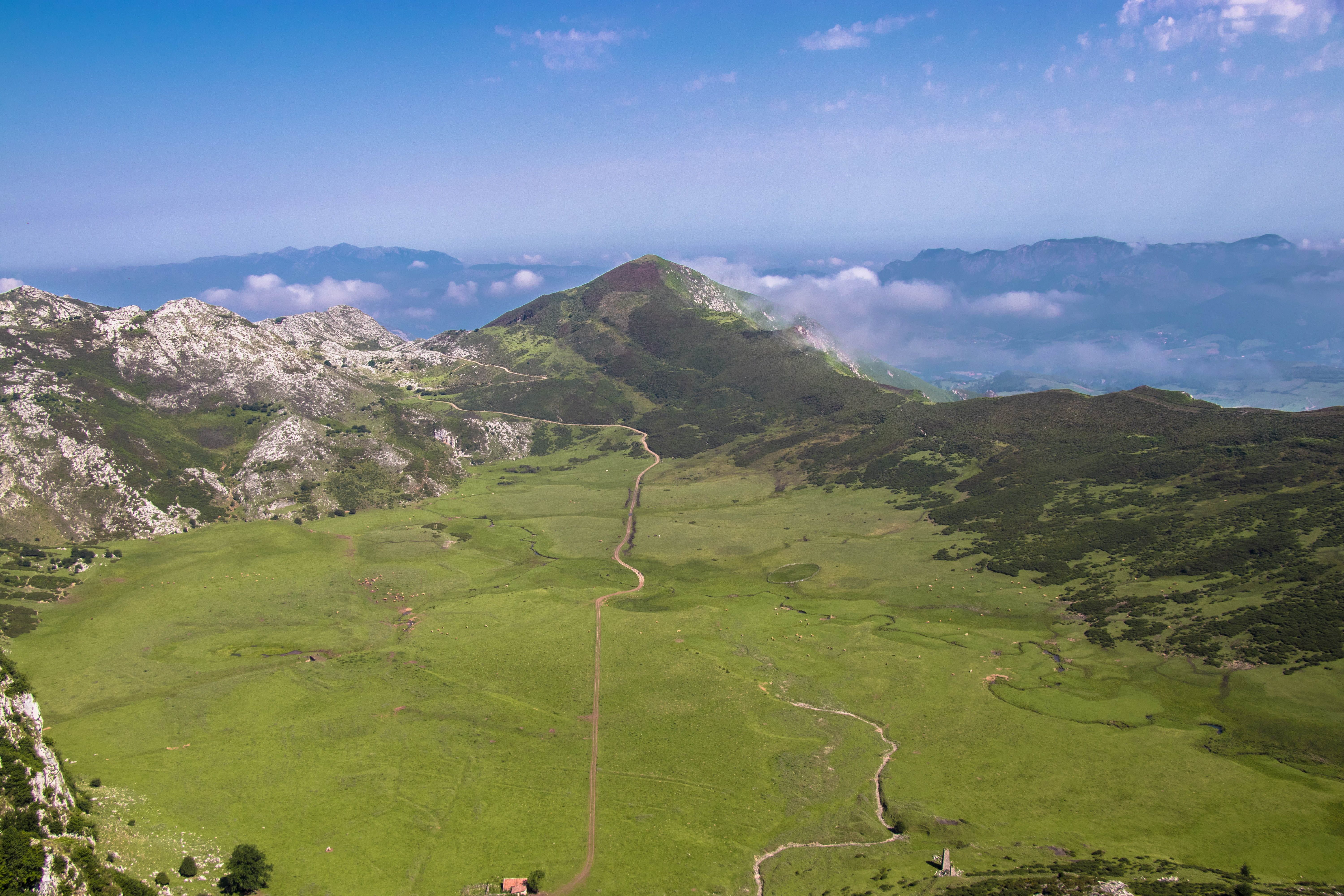 green color, lakes of covadonga, non-urban scene, outdoors, sky, spain, land, scenics - nature, mountain, landscape, tranquility, beauty in nature, tranquil scene, HD Wallpaper