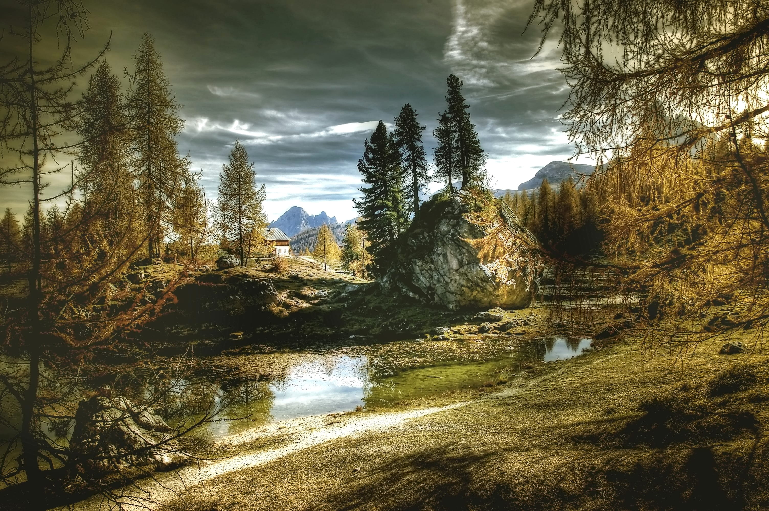 2K, rest, environment, relaxation, bergsee, growth, dolomites, landscape, tranquil scene, scenics - nature, lake, built structure, alpine, hiking, peaceful, HD Wallpaper
