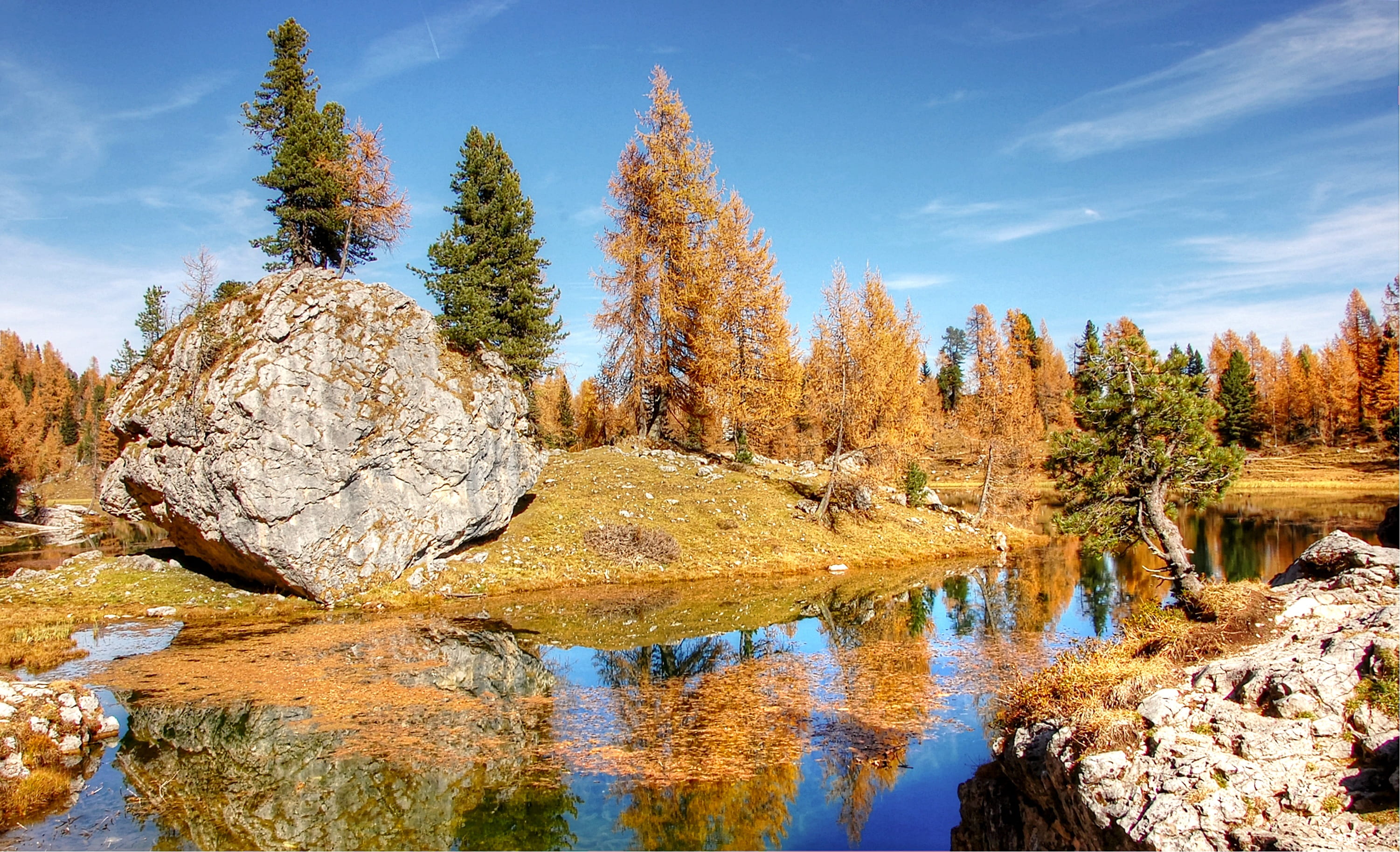 water, no people, rock, scenics - nature, rubble field, alm, rock - object, mountains, plant, bergsee, panorama, solid, italy, tranquility, land, alpine panorama, HD Wallpaper
