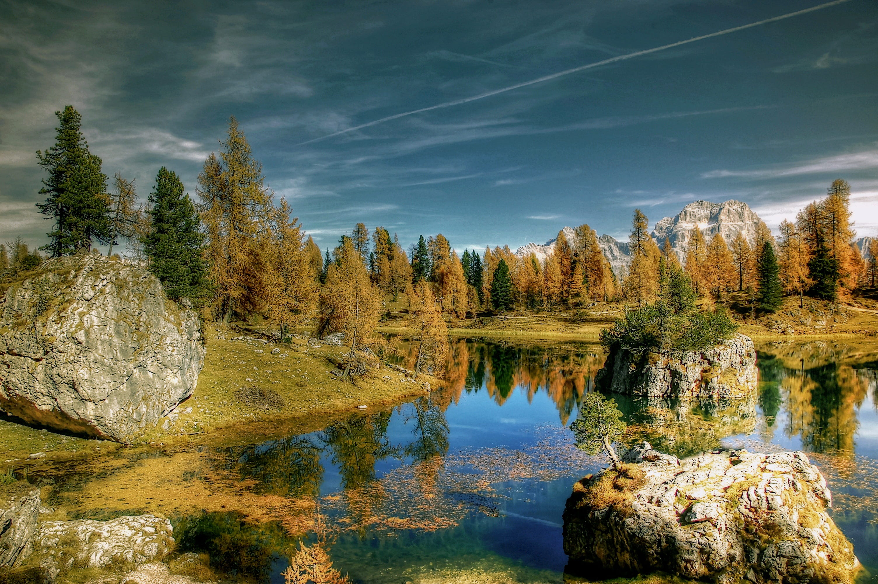 beauty in nature, solid, sky, clouds, idyllic, belluno, reflection, alpine, change, 2K, lago federa, scenics - nature, no people, waters, bergsee, nature, HD Wallpaper