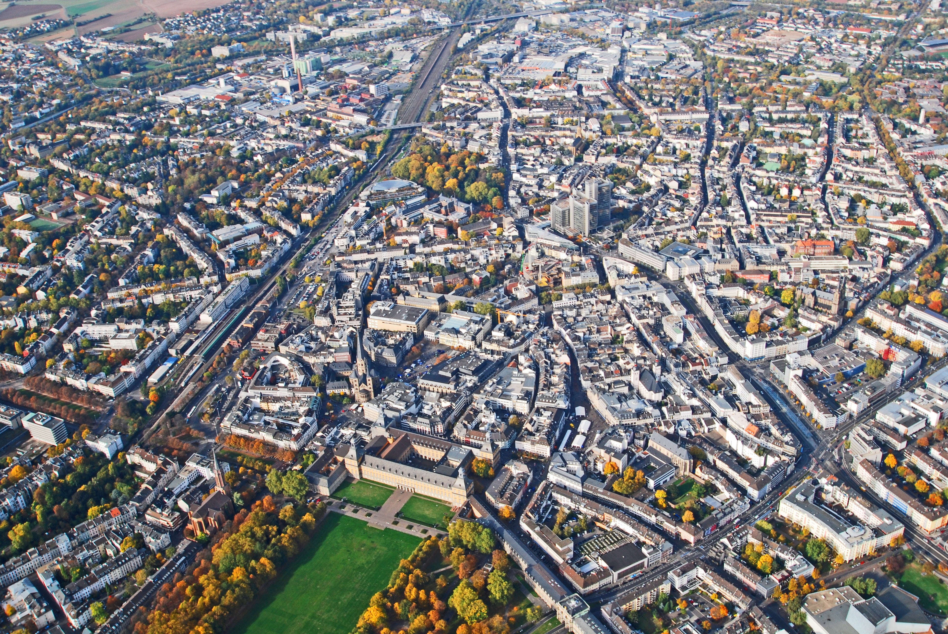 no people, aerial View, high angle view, cityscape, city, from above, from the air, 4K, built structure, outdoors, day, north rhine westphalia, transportation, HD Wallpaper