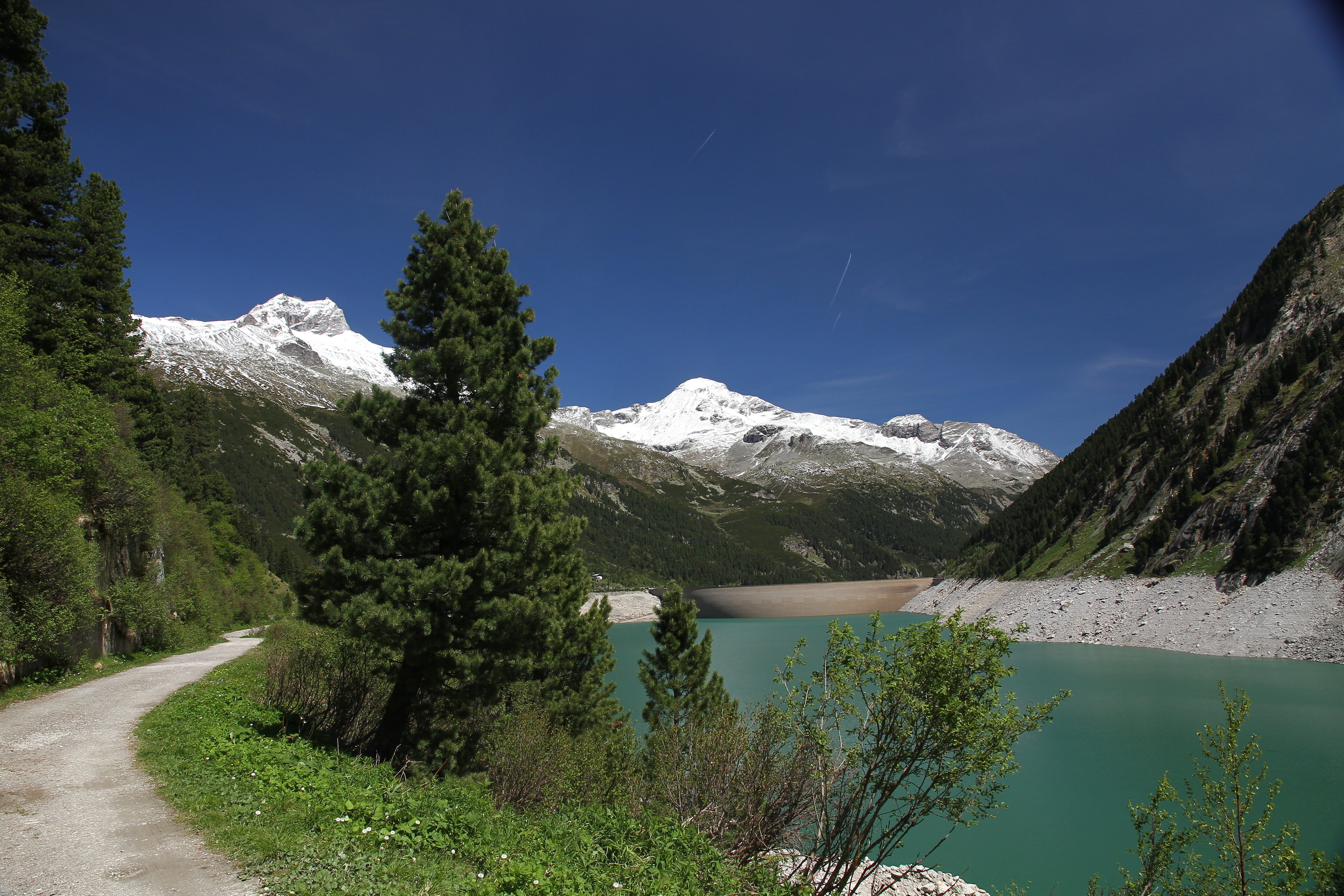 scenics - nature, energy generation, zillertaler alpen, idyllic, water power, plant, crystal clear, mountains, hike, tranquil scene, blue, scenic, drinking water, HD Wallpaper