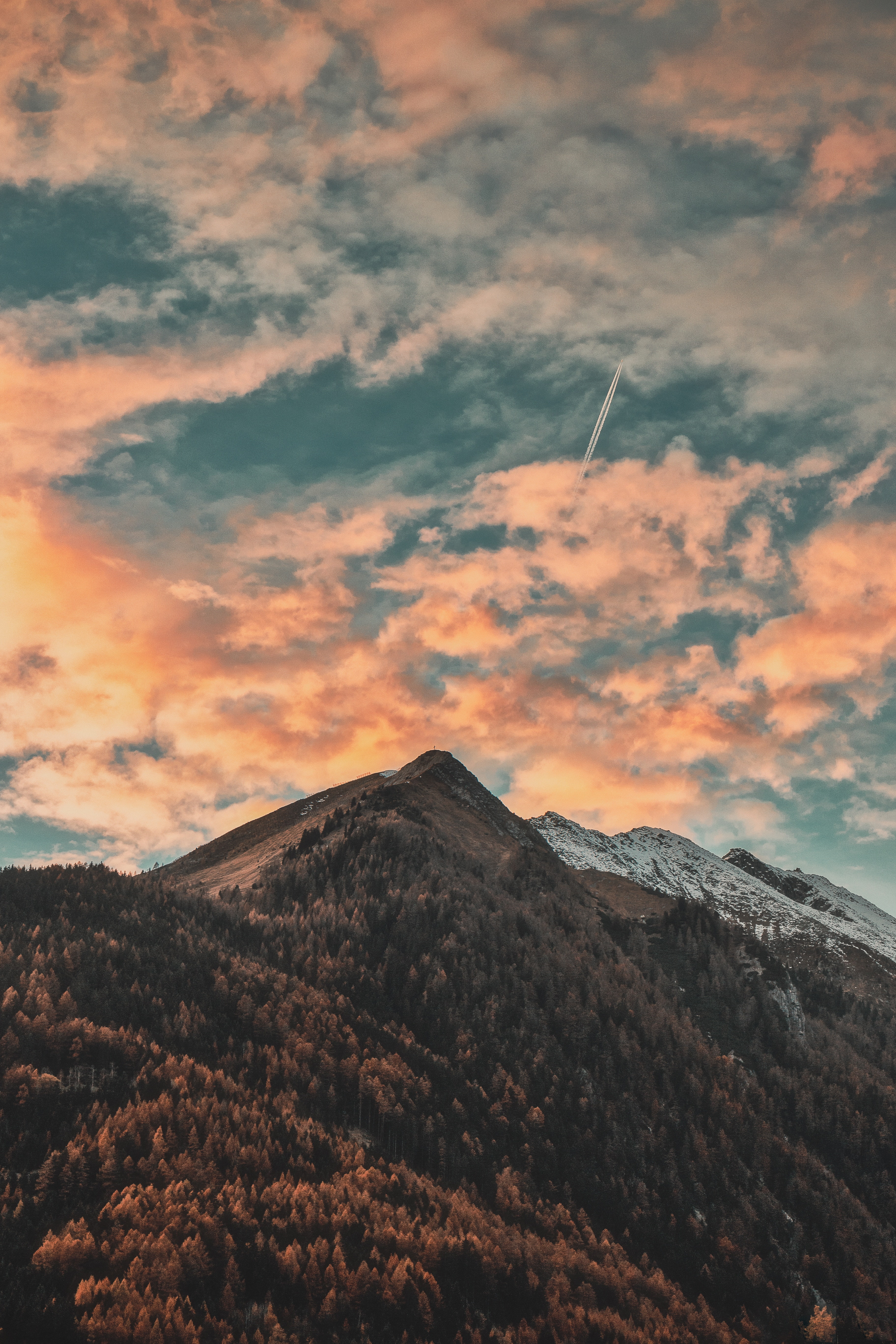 autumn, 5K, clouds, italy, mountains, sky, zillertal alps, trees, Phone HD Wallpaper