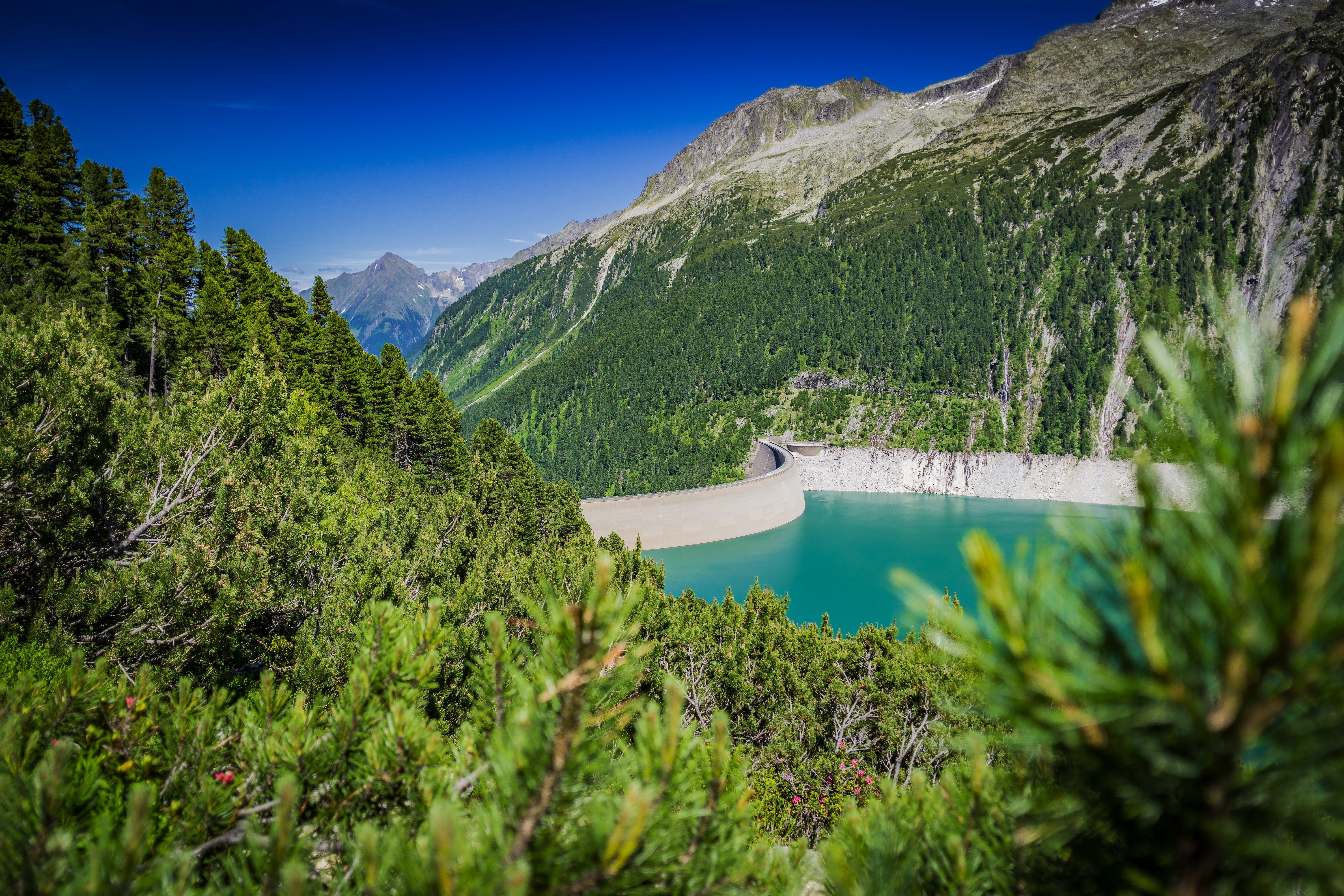 mountain range, green color, Reservoir, nature, beauty in nature, idyllic, architecture, scenics - nature, water, tranquil scene, water power, plant, non-urban scene, HD Wallpaper
