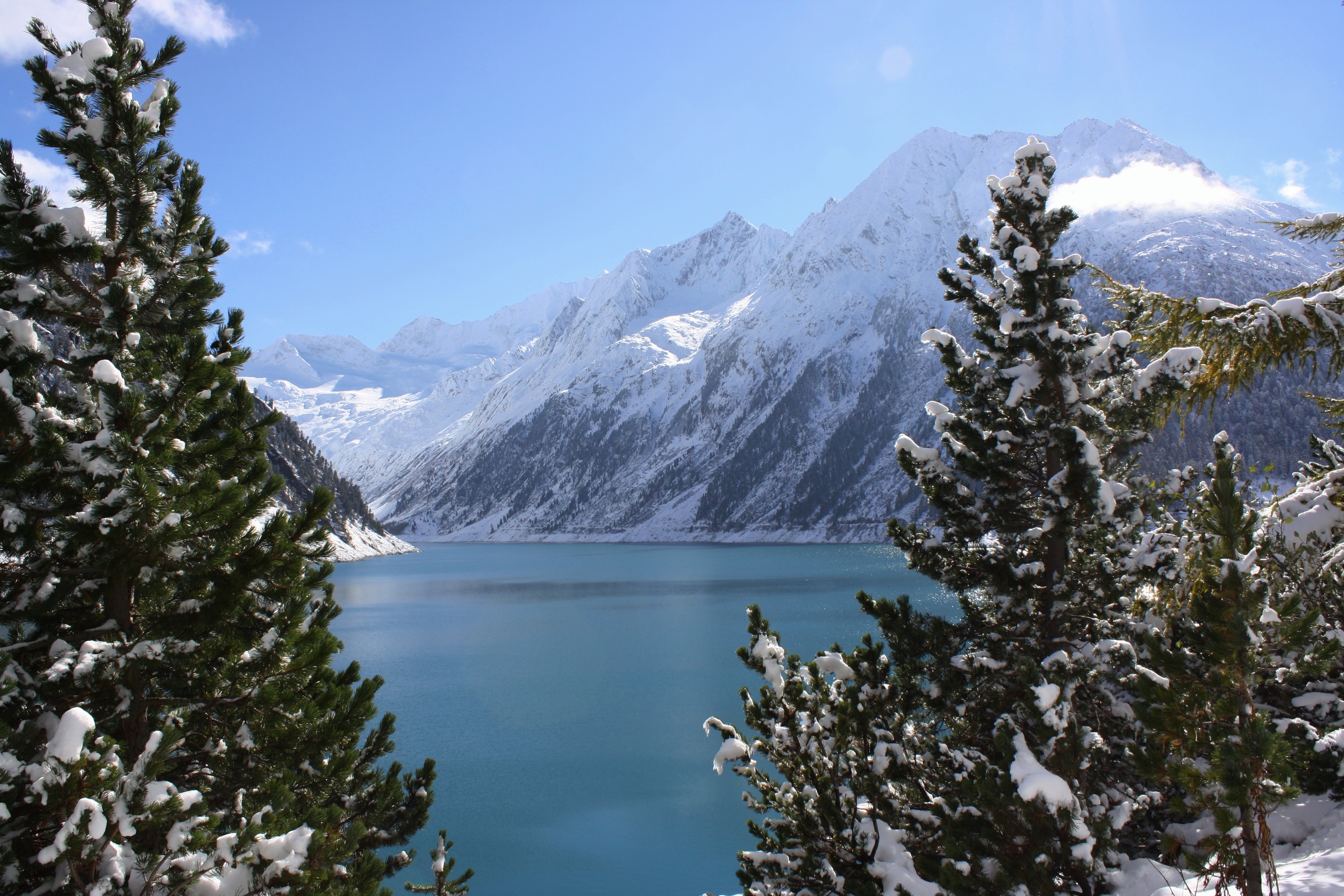 alpine, plant, tree, mountain, cold temperature, ginzling, day, mountains, mountain peak, landscape, lake, non-urban scene, mountain range, austria, snow, HD Wallpaper