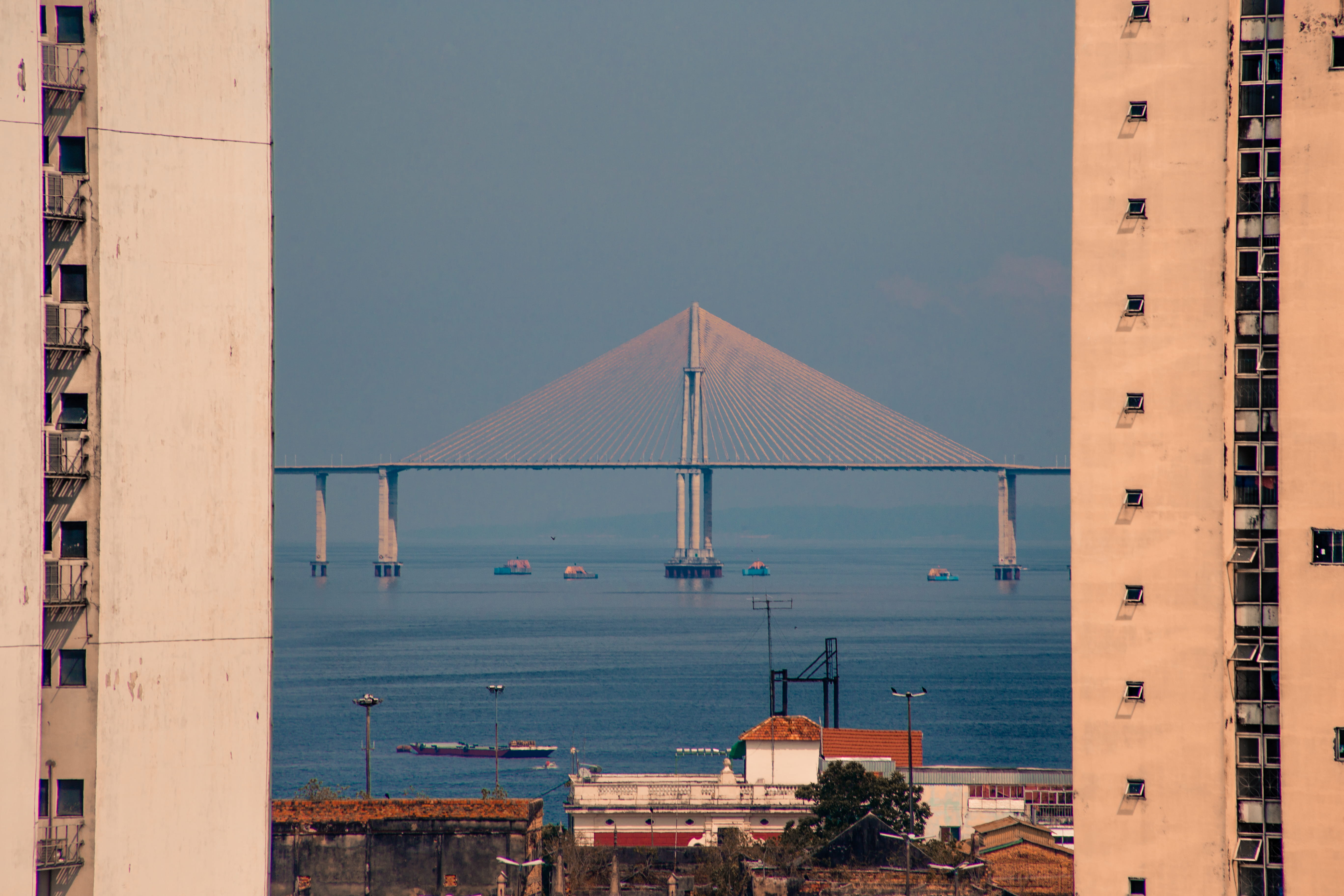 manaus, architecture, building, city, 5K, clear sky, brazil, river, travel, sea, sky, built structure, transportation, water, building exterior, no people, HD Wallpaper