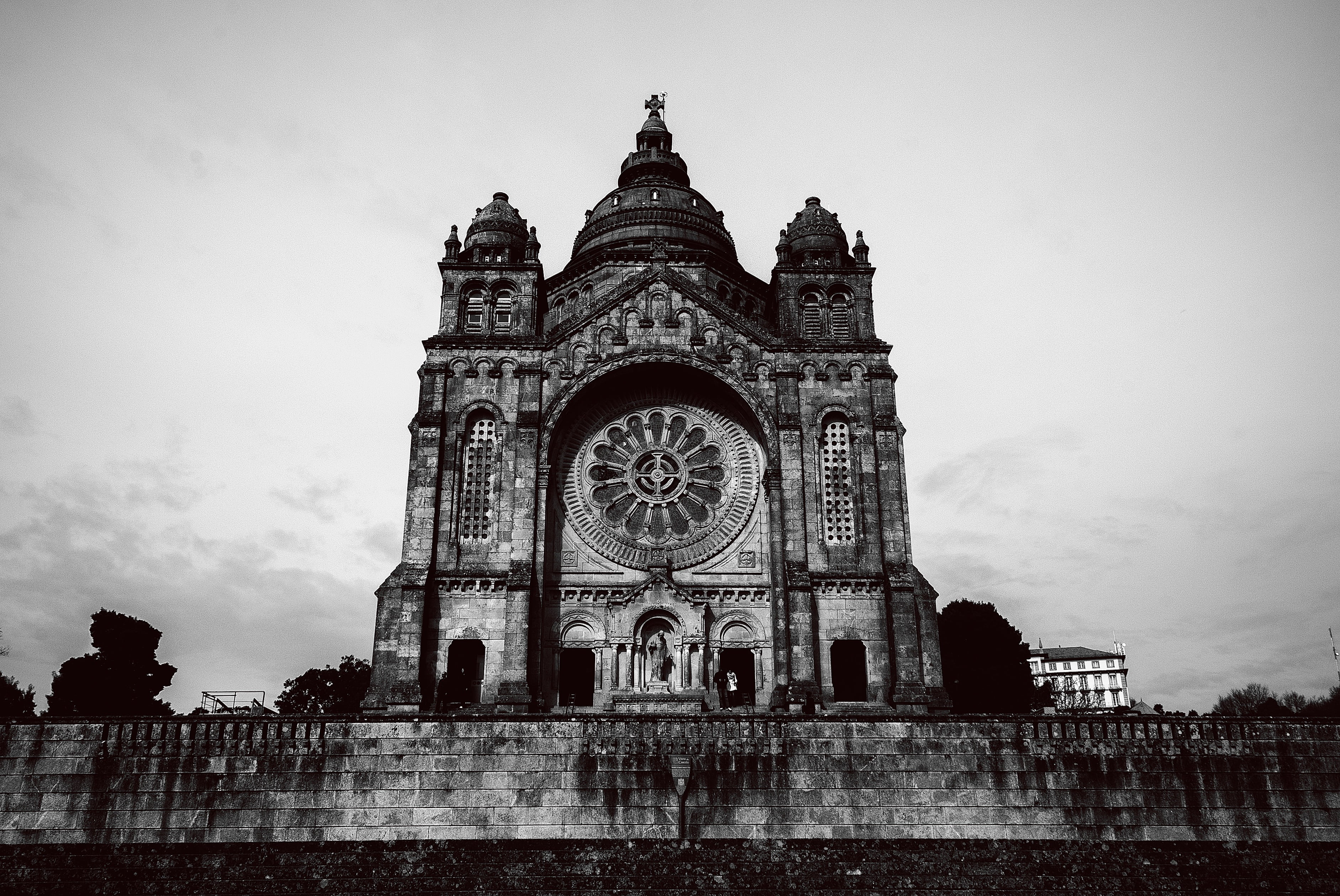 black and white, monastery, tower, outdoors, santa luzia, tourism, the past, 2K, no people, sky, day, building, travel destinations, built structure, history, HD Wallpaper