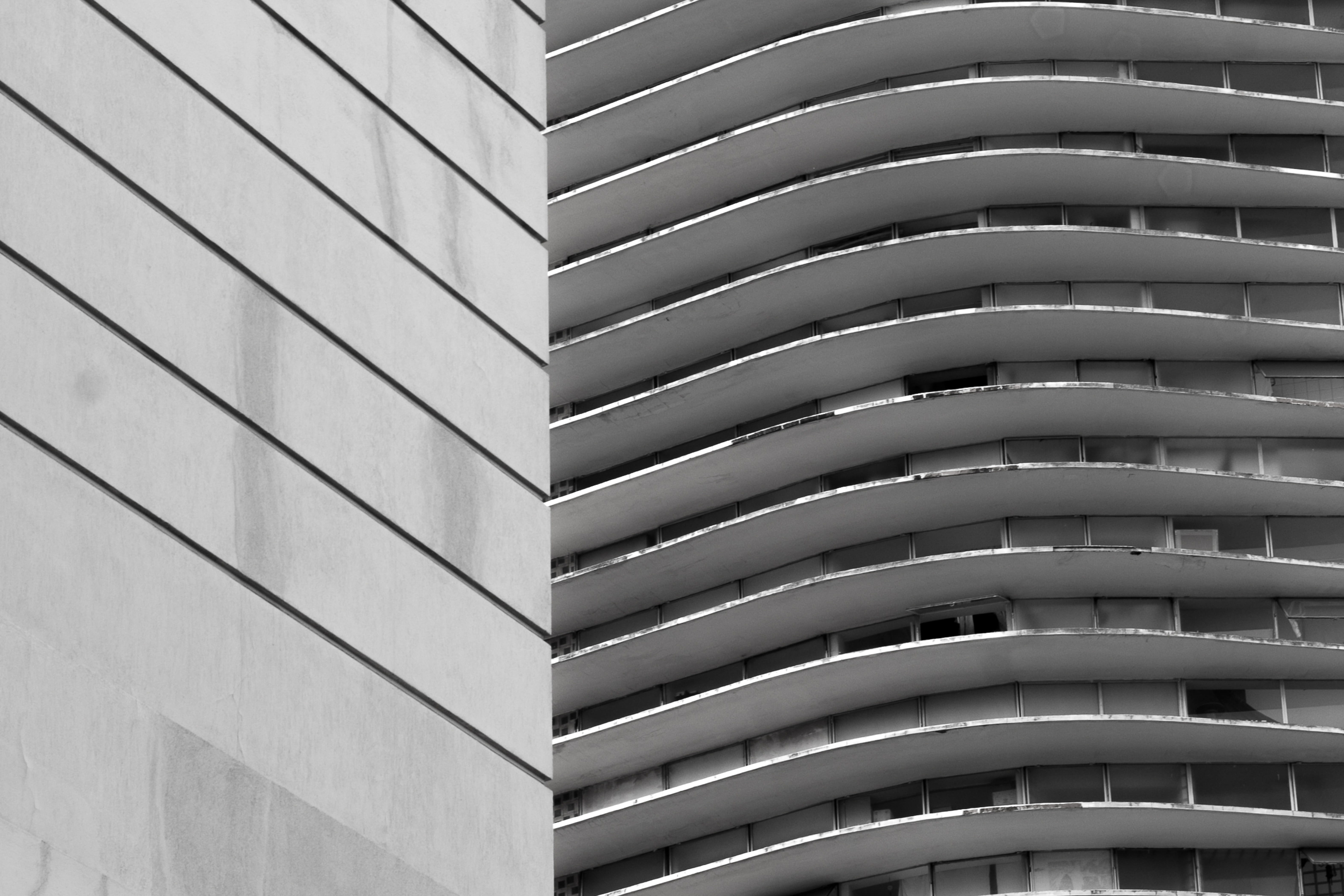 full frame, lines, minas, architecture, belo horizonte, building exterior, office, architectural feature, black and white, silver colored, no people, low angle view, HD Wallpaper