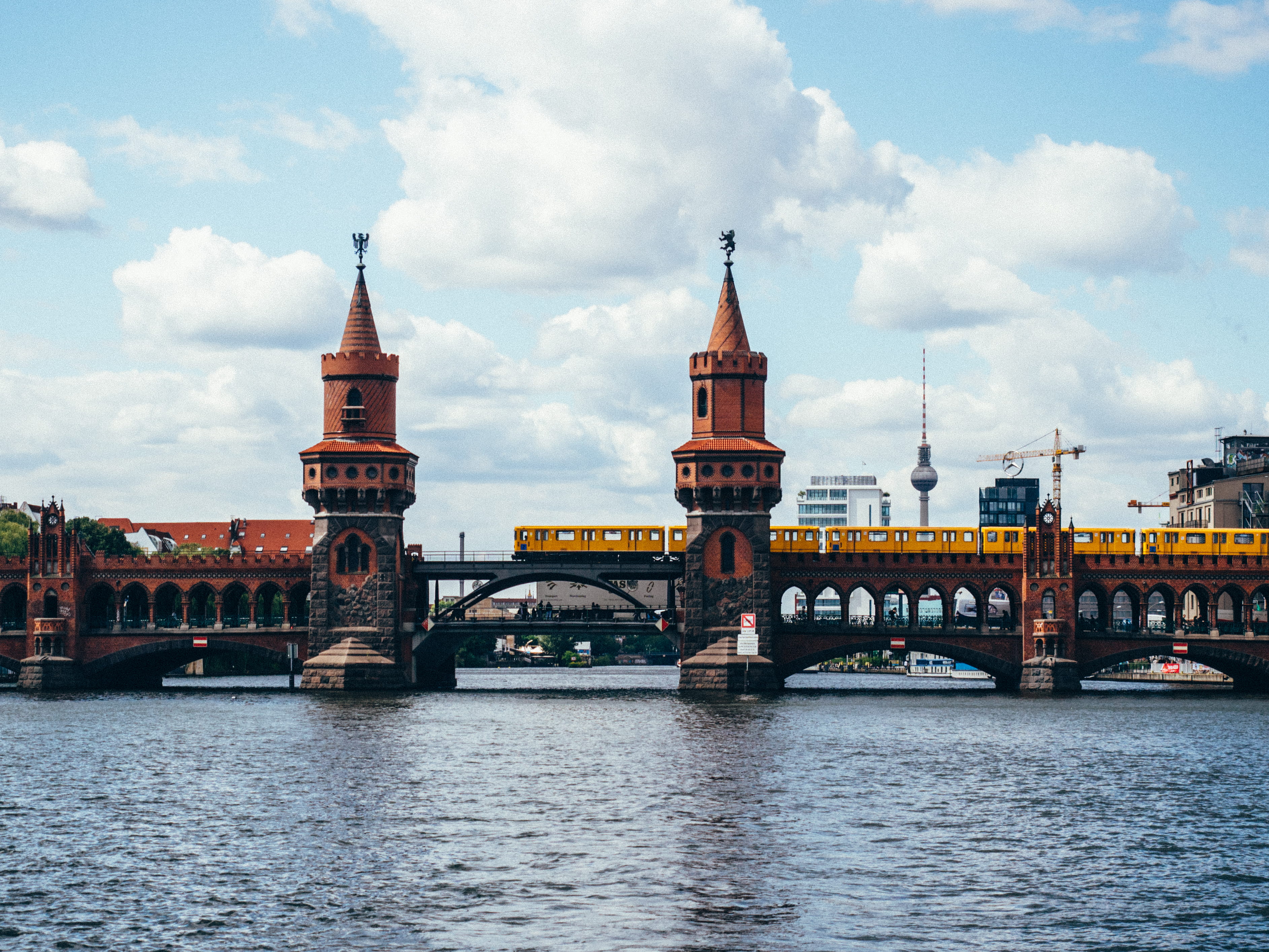 river, city, skyline, steeple, cloud - sky, water, built structure, waterfront, building exterior, outdoors, germany, tower, bvg, architecture, travel, HD Wallpaper
