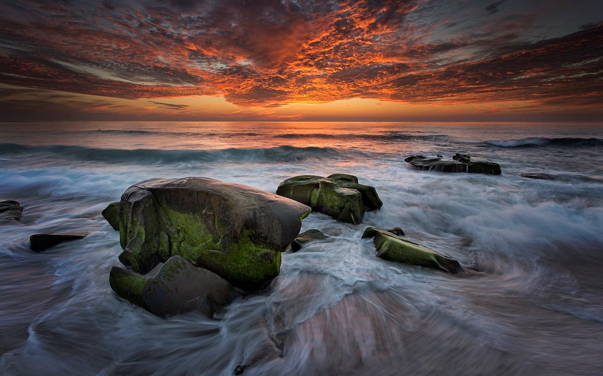 land, outdoors, no people, solid, scenics - nature, sea, sunset, long exposure, beauty in nature, rock - object, seascape, sky, environment, 1080P, wave, HD Wallpaper