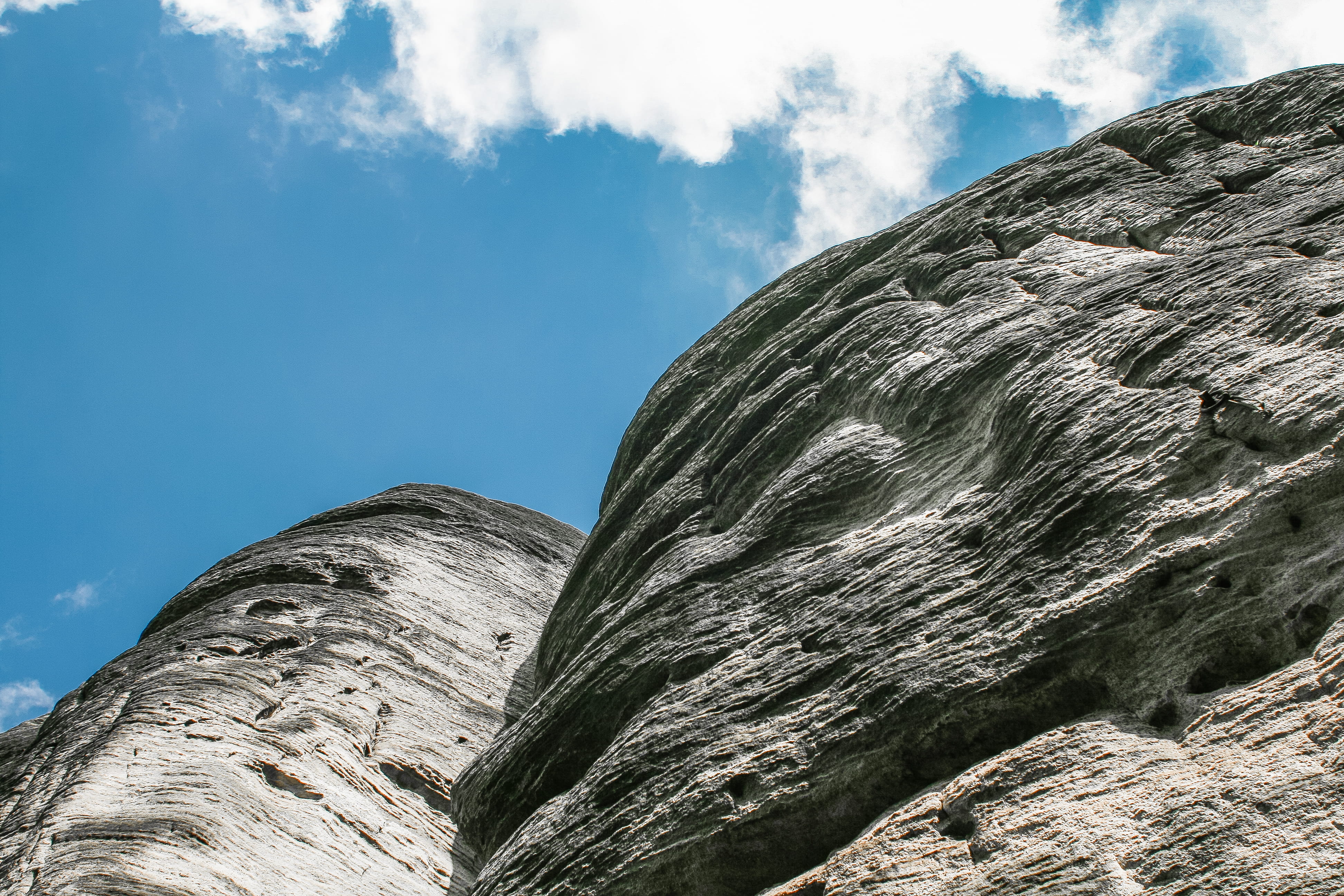 rock, day, sunlight, rock formation, low angle view, Blue Sky, formation, minimalistic, Rocks, no People, eroded, scenics - nature, landscape, White, geology, HD Wallpaper